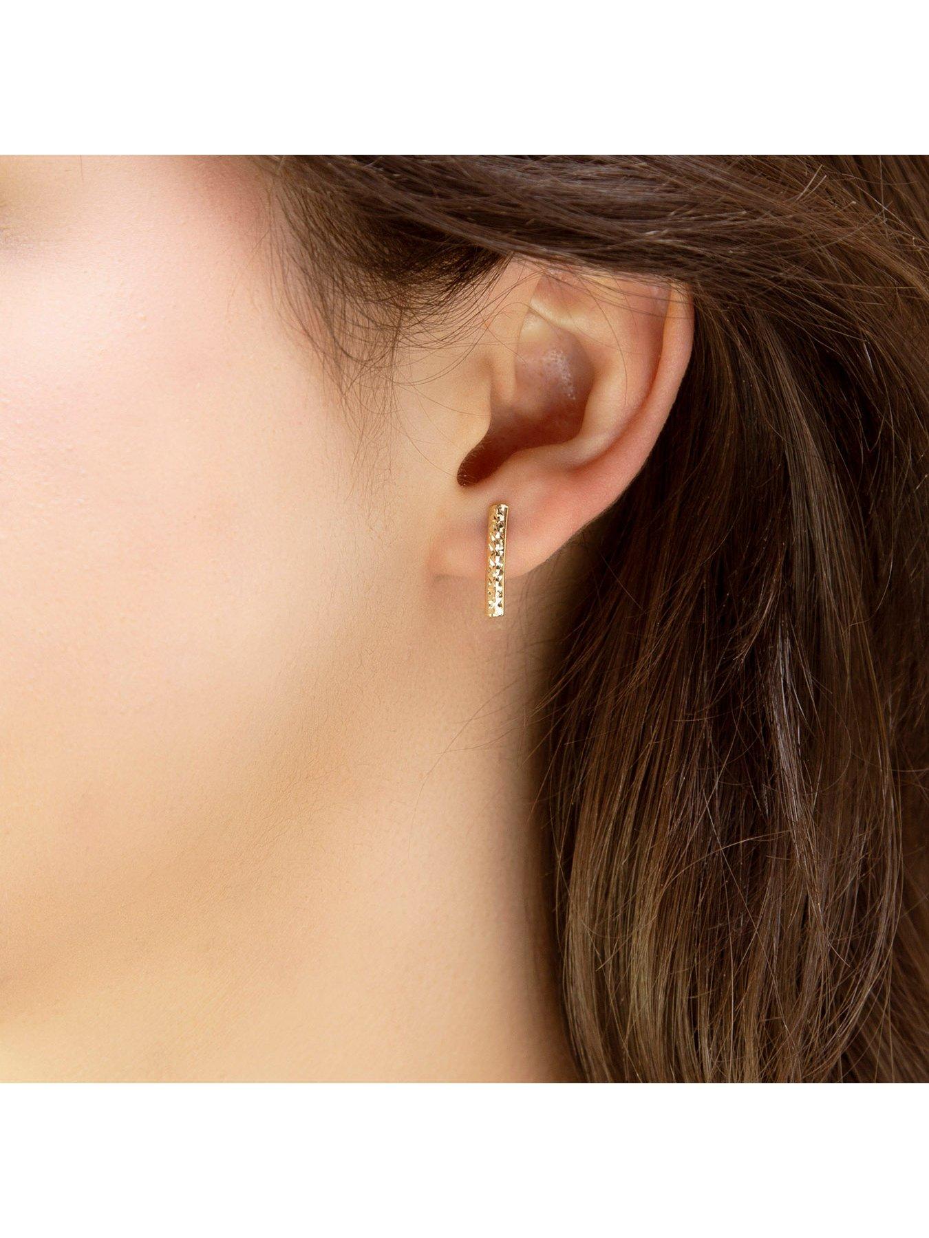 Image 3 of 4 of The Love Collection 9ct Yellow Gold Diamond Cut Bar Drop Earring