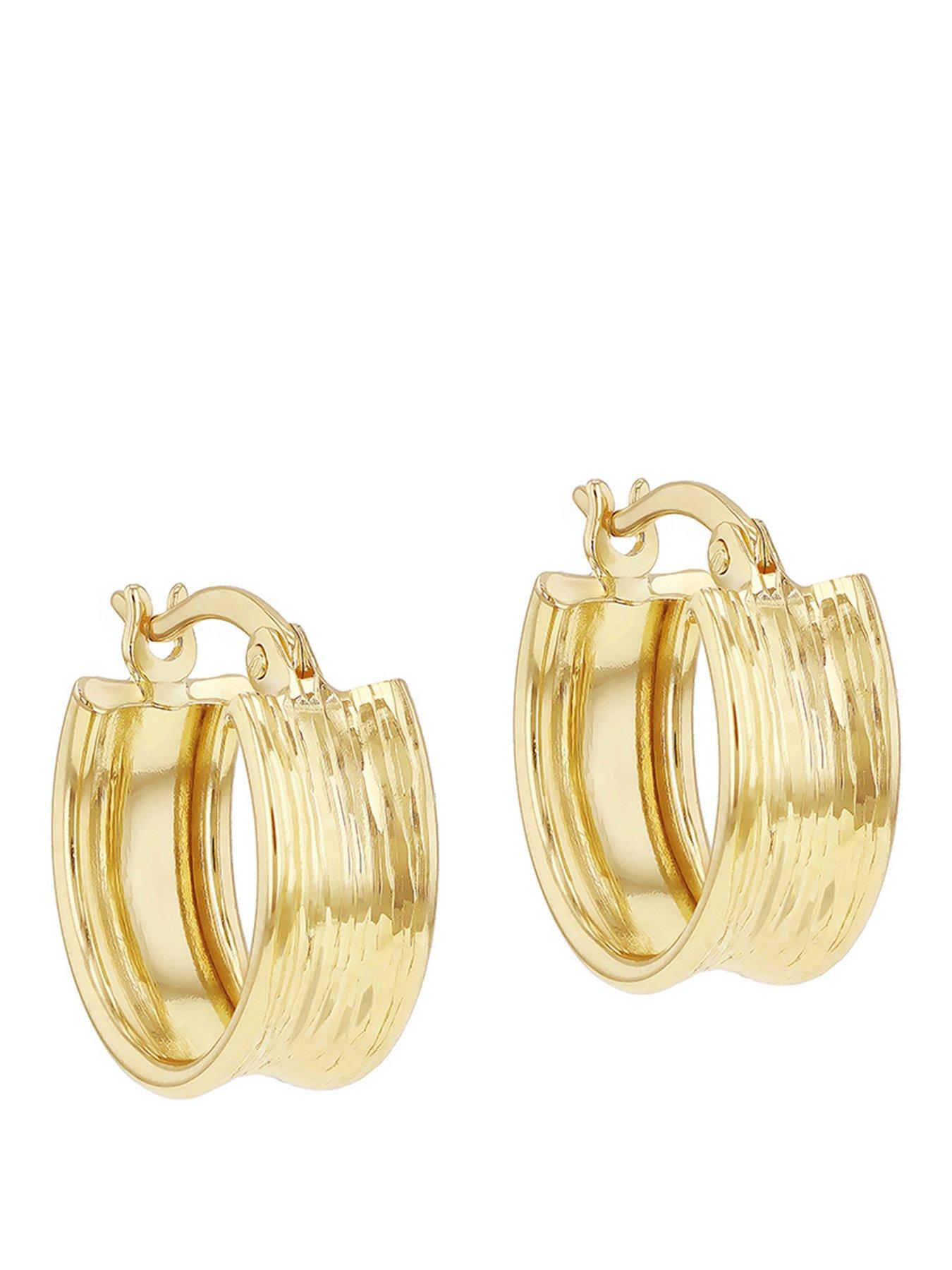 The Love Collection 9ct Yellow Gold 5.5mm x 14mm Diamond Cut Creole Hoop Earring