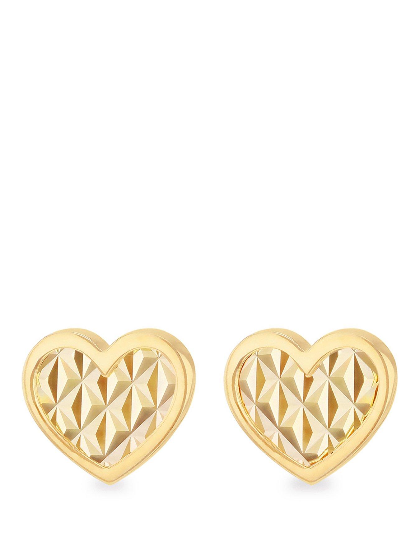 The Love Collection 9ct Yellow Gold Shimmer Heart Stud Earrings