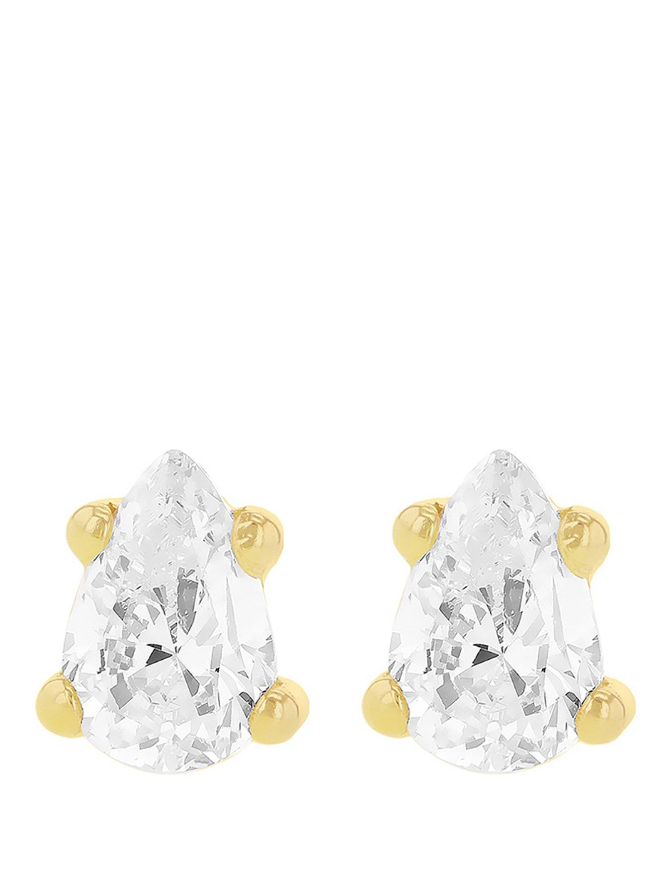 The Love Collection 9ct Yellow Gold 5mm x 6mm Pear White CZ Stud Earrings