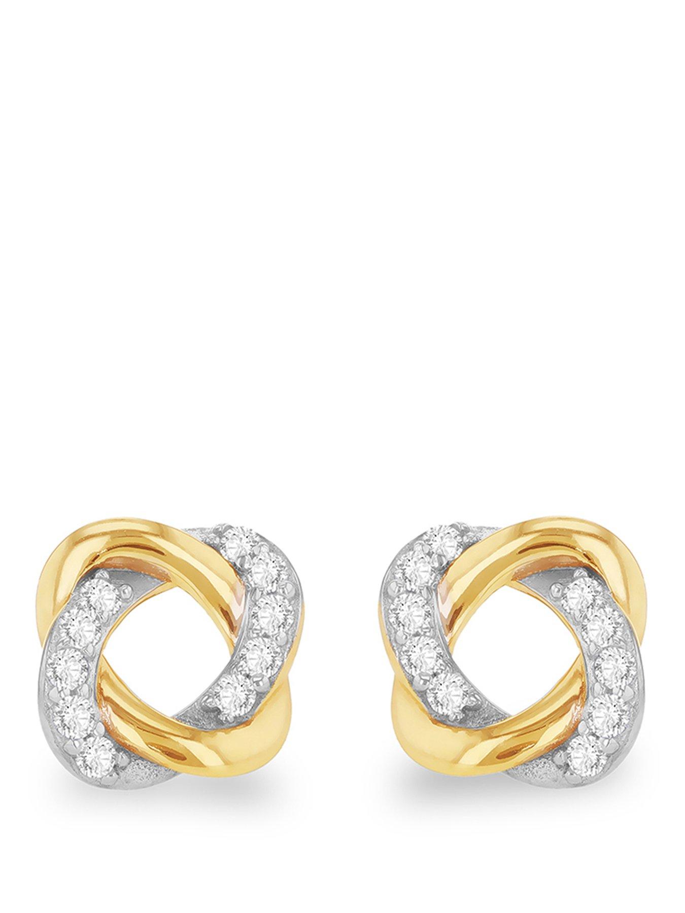 The Love Collection 9ct Yellow Gold 1.3mm CZ Knot Stud Earrings