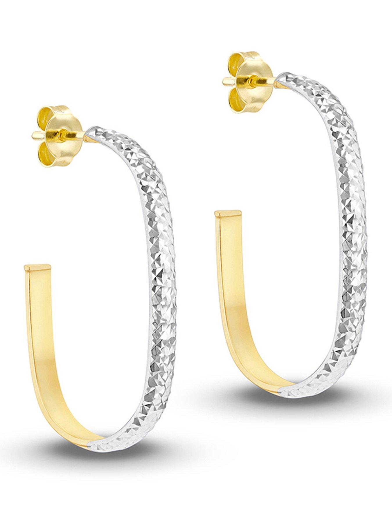 Image 1 of 5 of The Love Collection 9CT 2-Colour Gold Diamond Cut Half Hoop Earrings