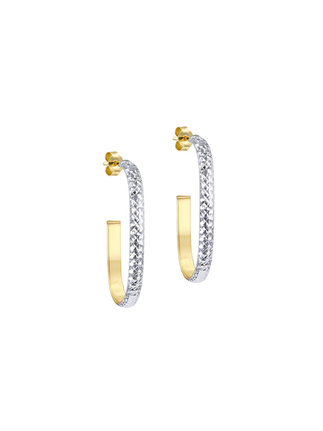 Image 2 of 5 of The Love Collection 9CT 2-Colour Gold Diamond Cut Half Hoop Earrings