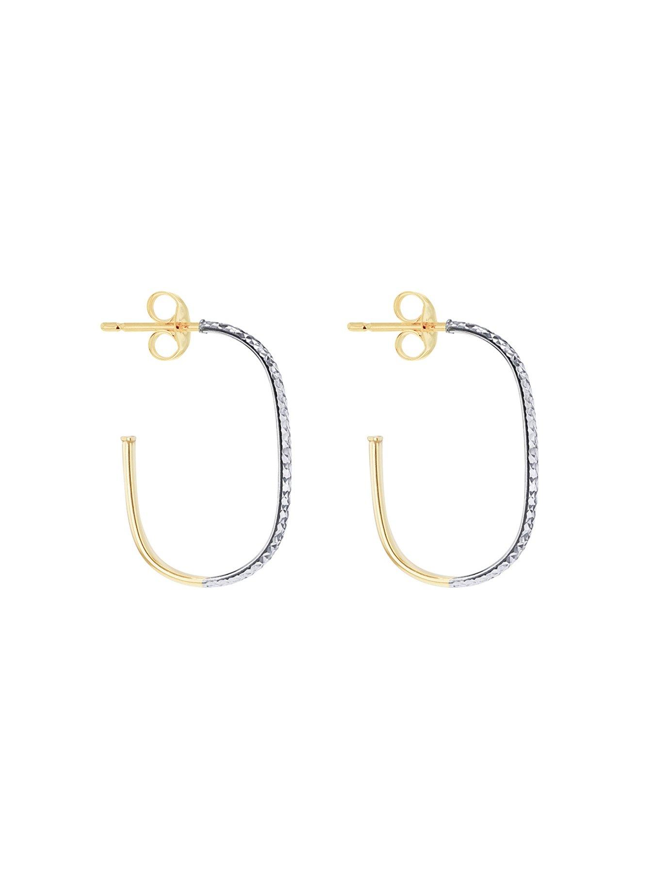 Image 3 of 5 of The Love Collection 9CT 2-Colour Gold Diamond Cut Half Hoop Earrings