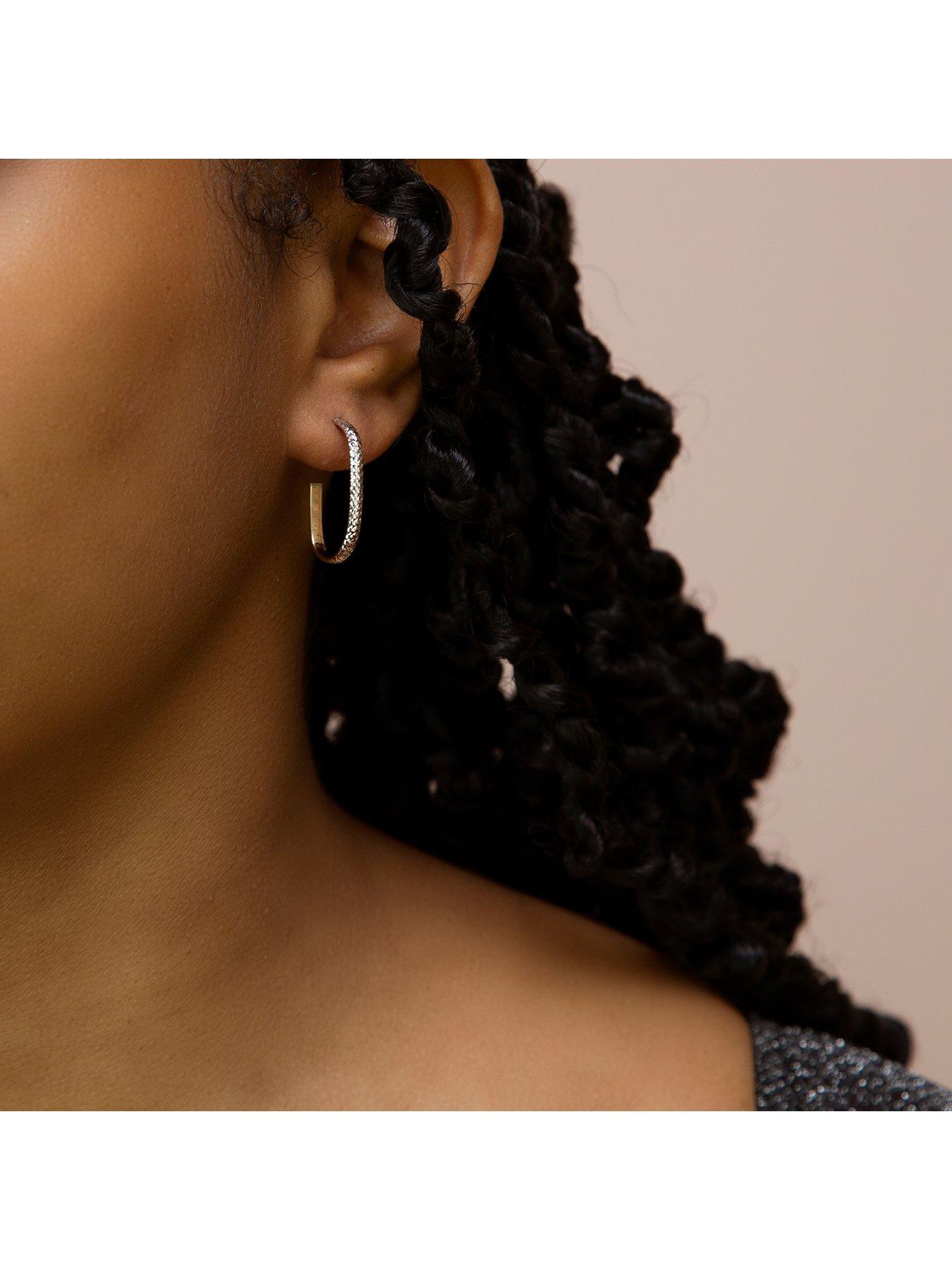 Image 4 of 5 of The Love Collection 9CT 2-Colour Gold Diamond Cut Half Hoop Earrings