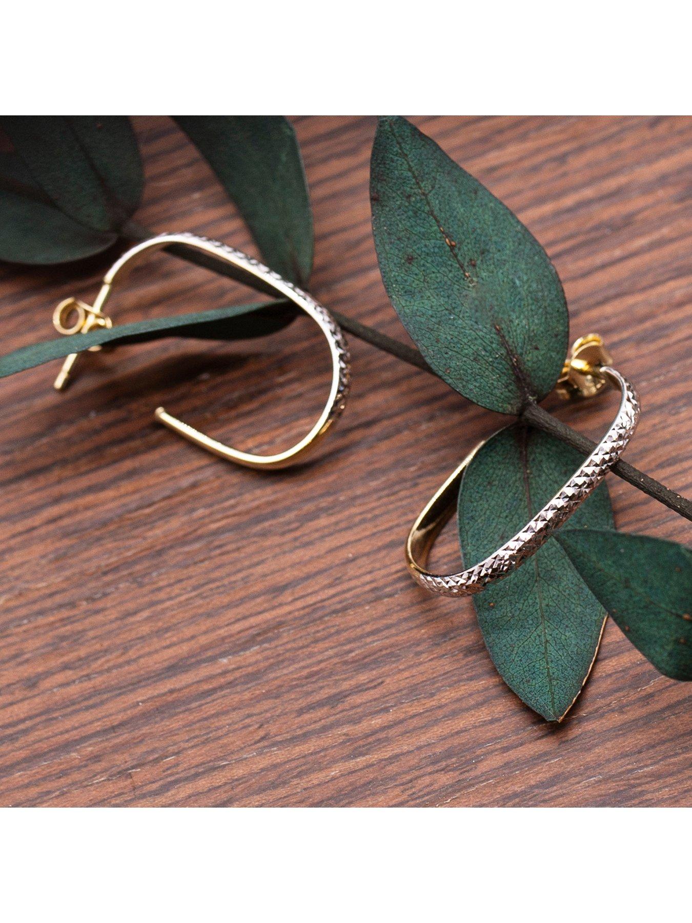 Image 5 of 5 of The Love Collection 9CT 2-Colour Gold Diamond Cut Half Hoop Earrings