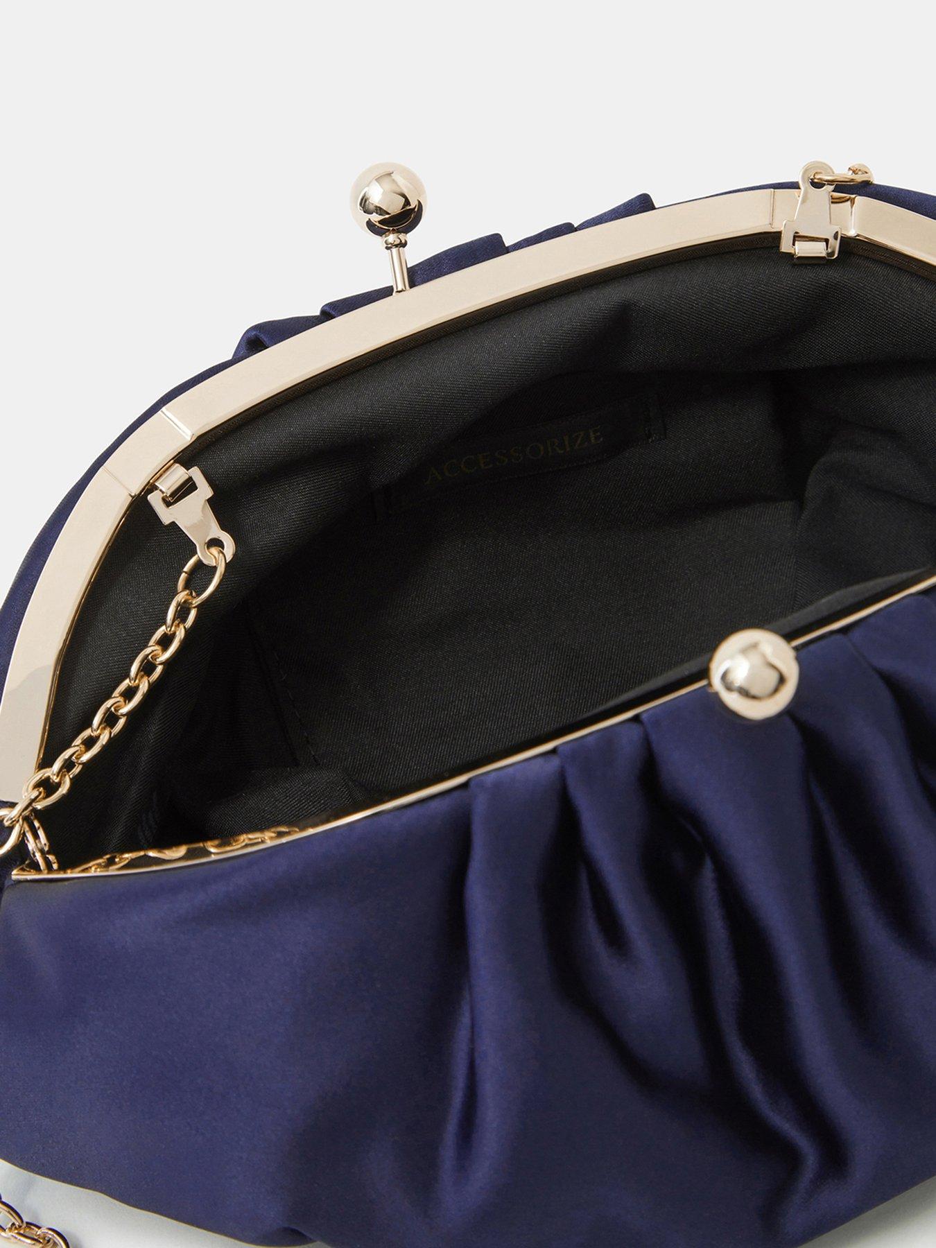 Image 4 of 5 of Accessorize Ruched Satin Clip Frame Clutch Bag