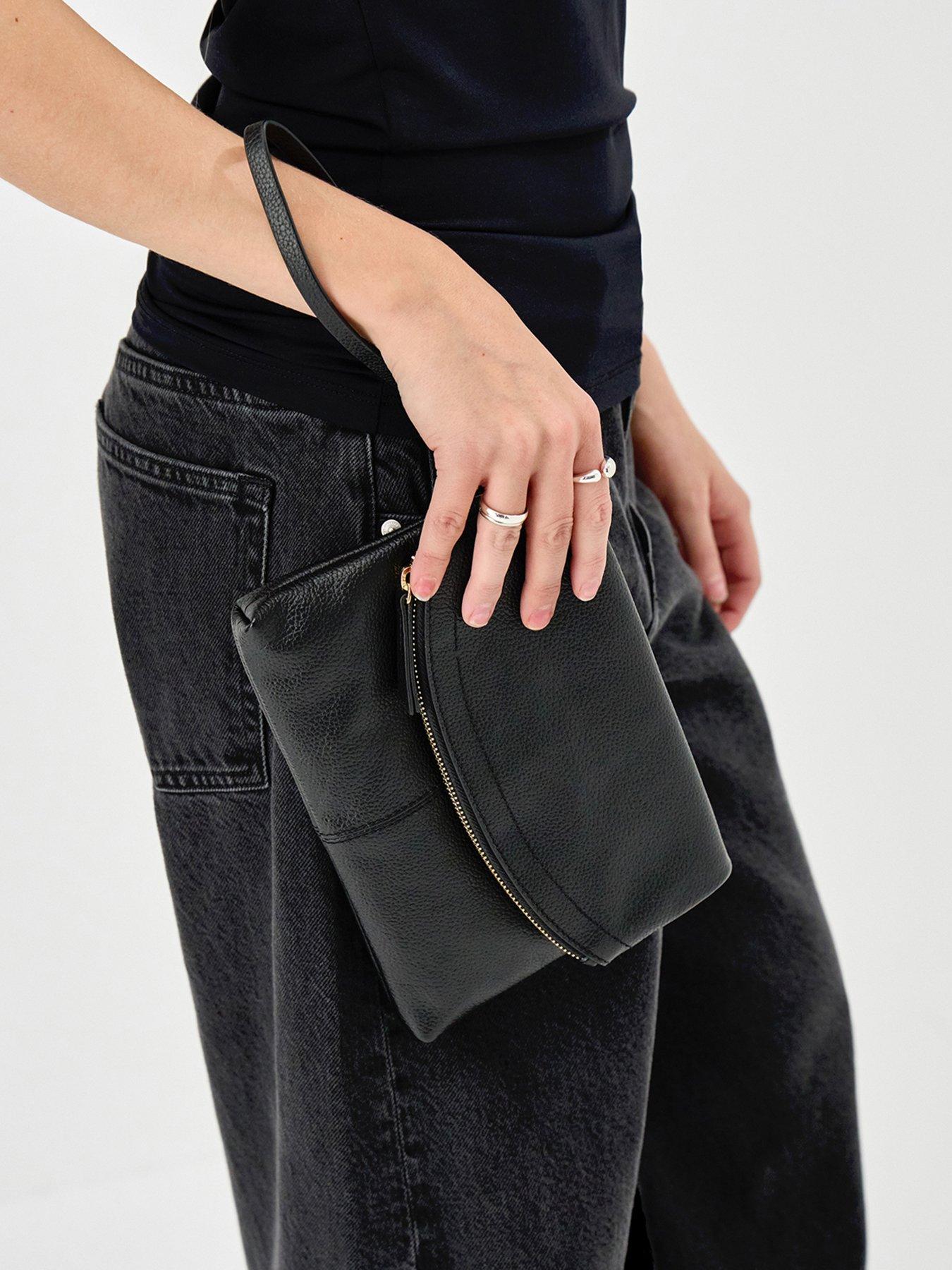 Image 2 of 5 of Accessorize Curved Foldover Leather Wristlet Bag