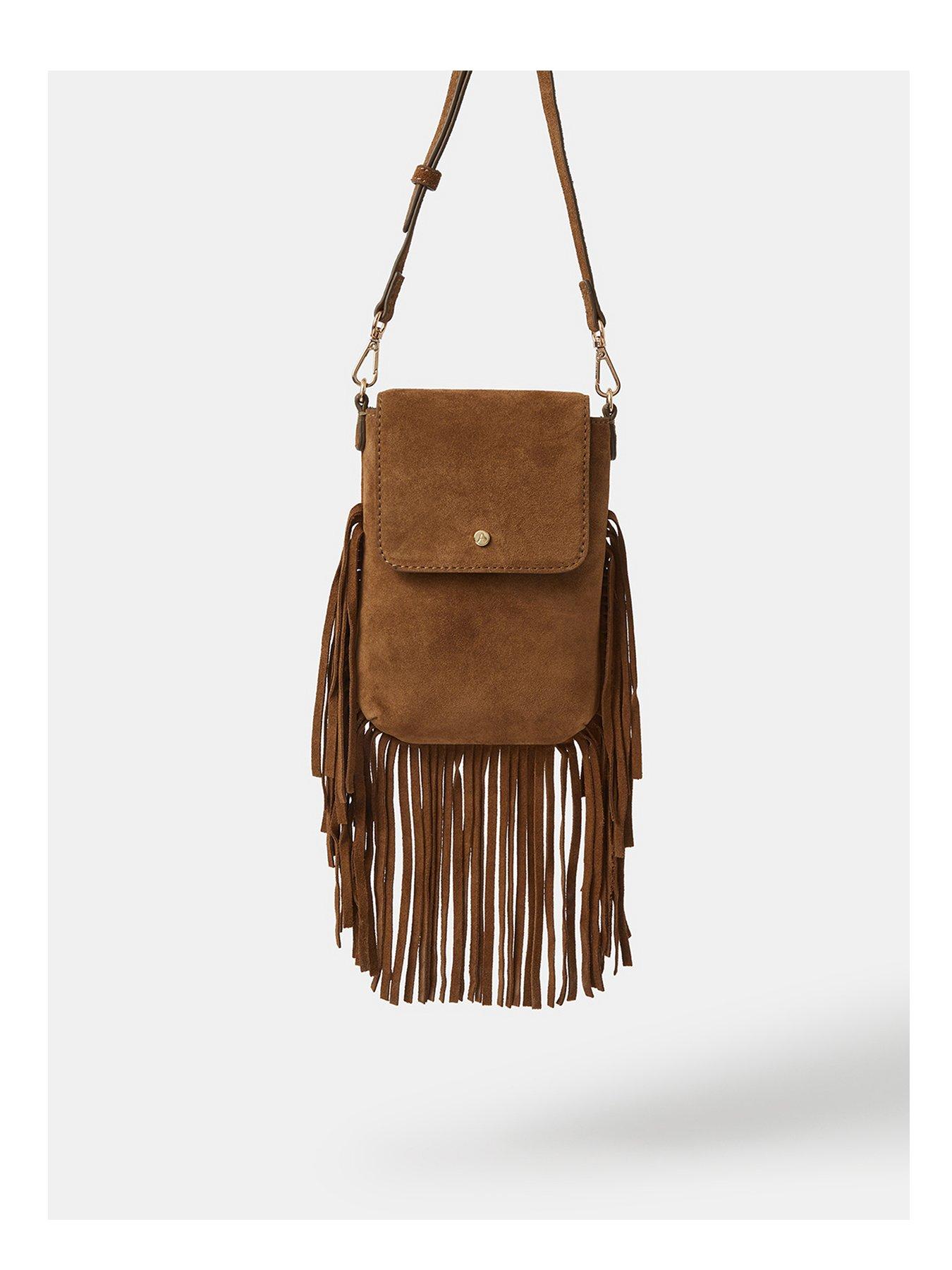 Accessorize Fringe Suede Phone Bag