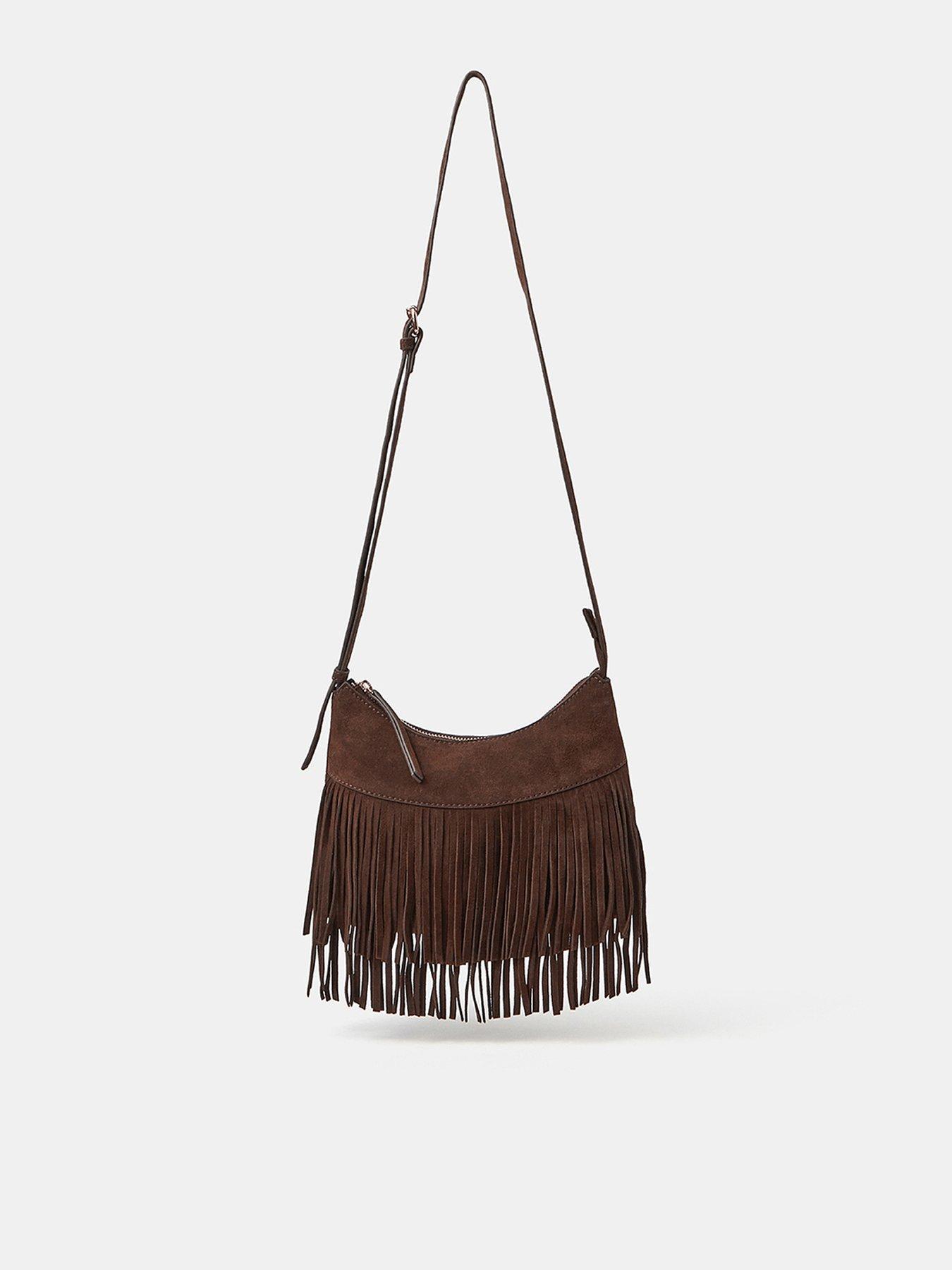 Image 1 of 5 of Accessorize Fringe Suede Crossbody Bag