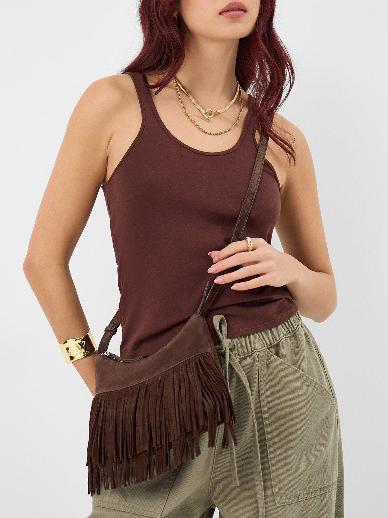 Image 2 of 5 of Accessorize Fringe Suede Crossbody Bag