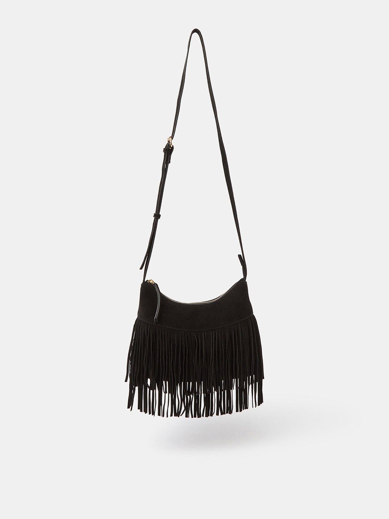 Image 1 of 5 of Accessorize Fringe Suede Crossbody Bag