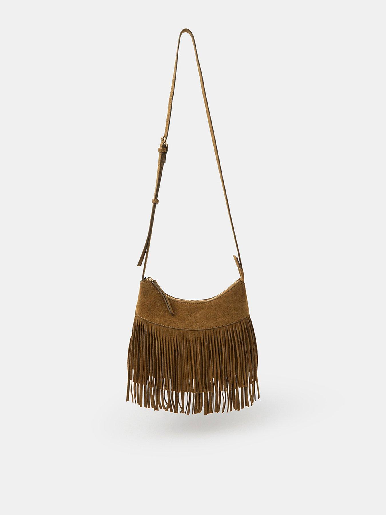 Image 1 of 5 of Accessorize Fringe Suede Crossbody Bag