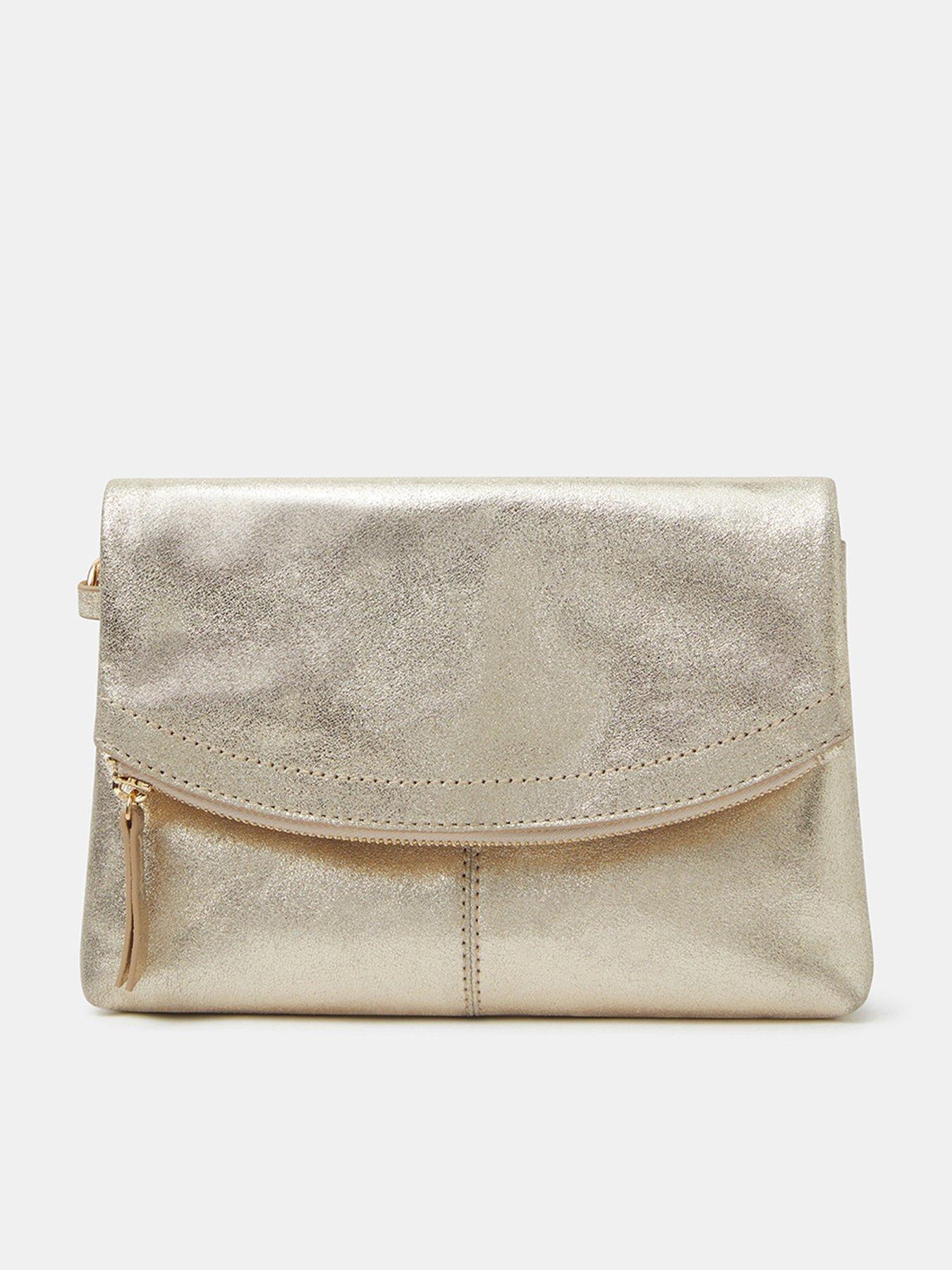 Image 1 of 5 of Accessorize Fold-over Metallic Leather Clutch Bag