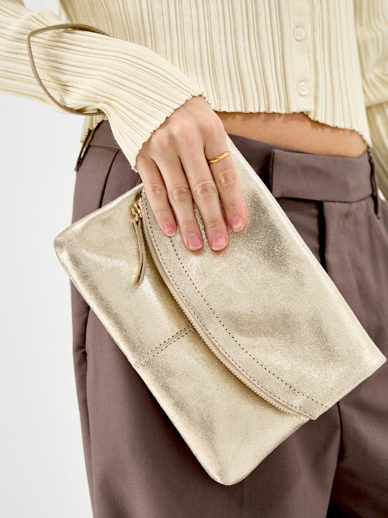 Image 2 of 5 of Accessorize Fold-over Metallic Leather Clutch Bag