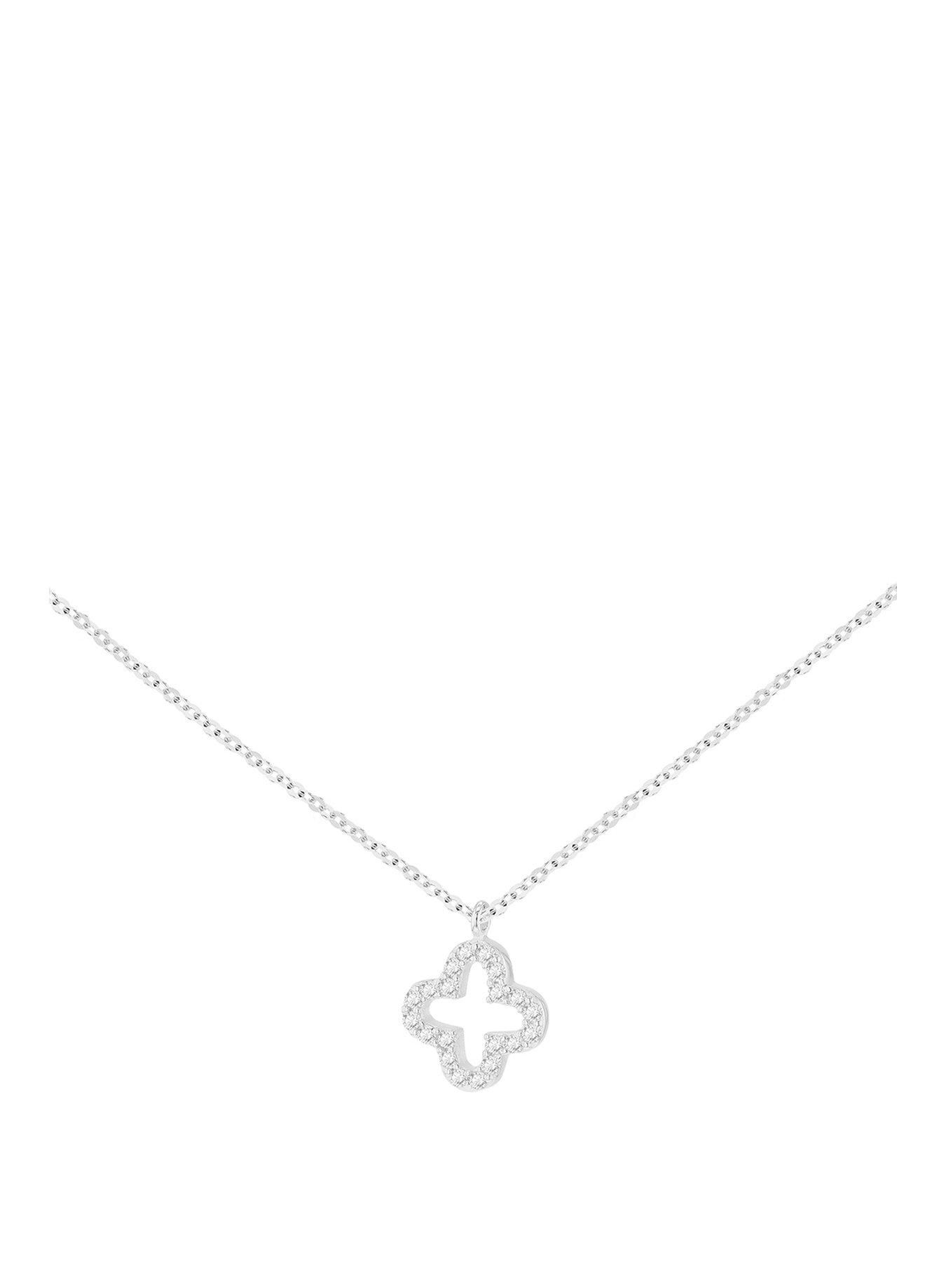 The Love Collection 9ct White Gold 1mm CZ Petal Necklace Adjustable 43cm/17' - 46cm/18'