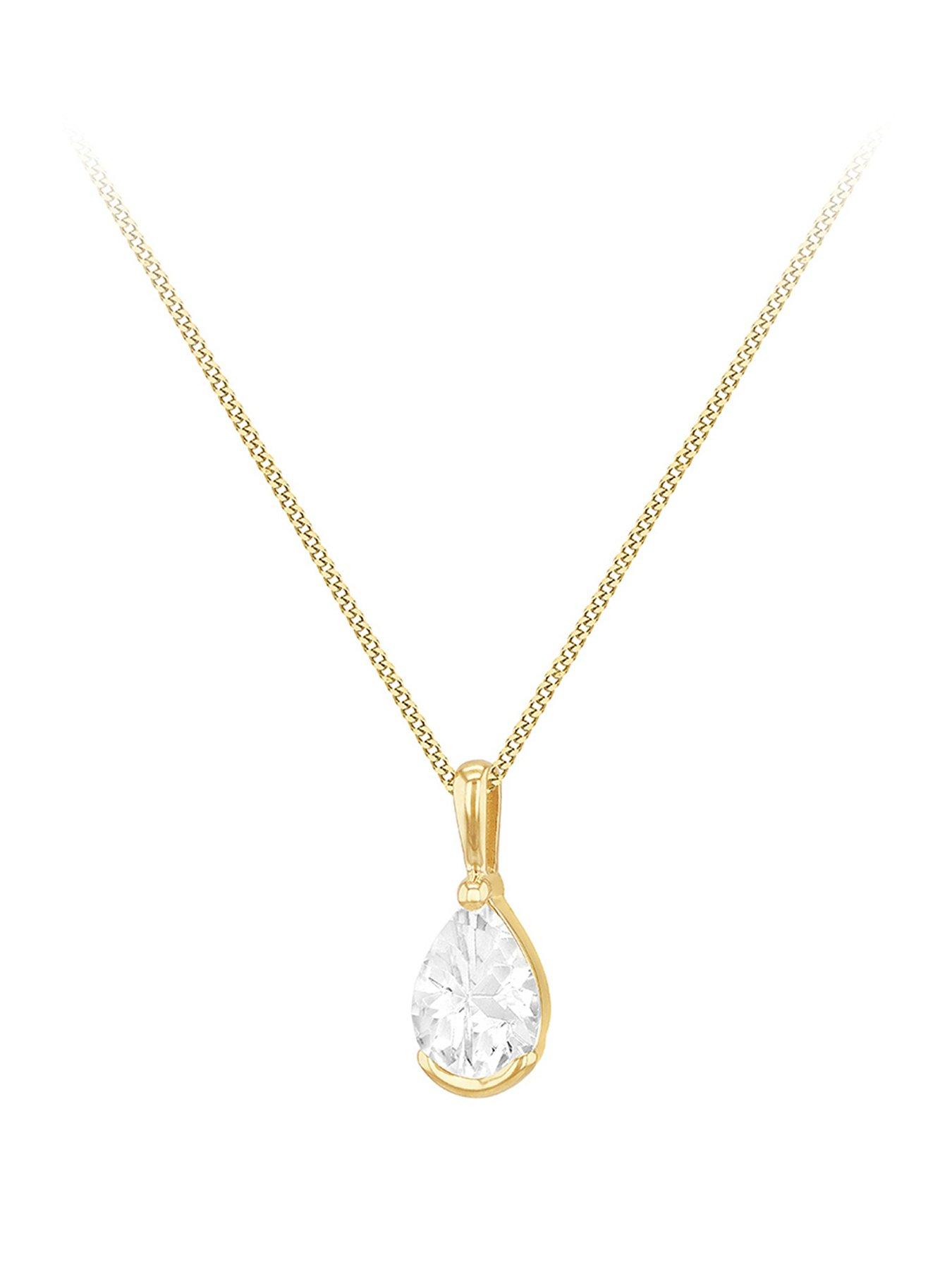 The Love Collection 9ct Yellow Gold   5mm x 7mm Teardrop CZ Pendant/18'