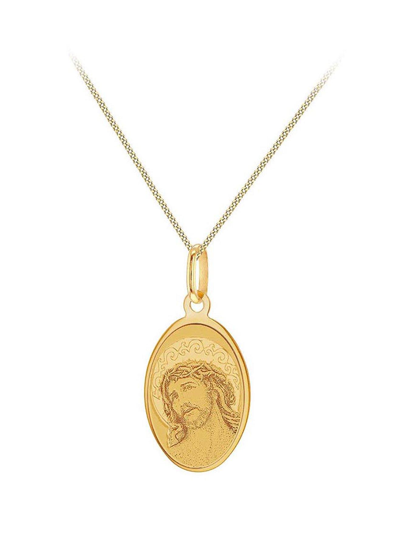 The Love Collection 9ct Yellow Gold 11.8mm x 24.5mm Oval Christ Pendant/18'