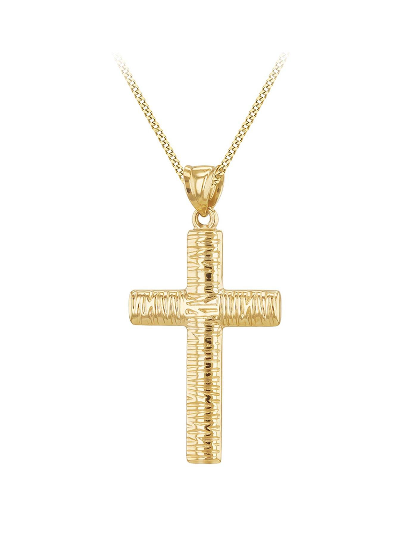 Image 1 of 3 of The Love Collection 9ct Yellow Gold 2mm x 3mm Bark Cross Pendant/18'