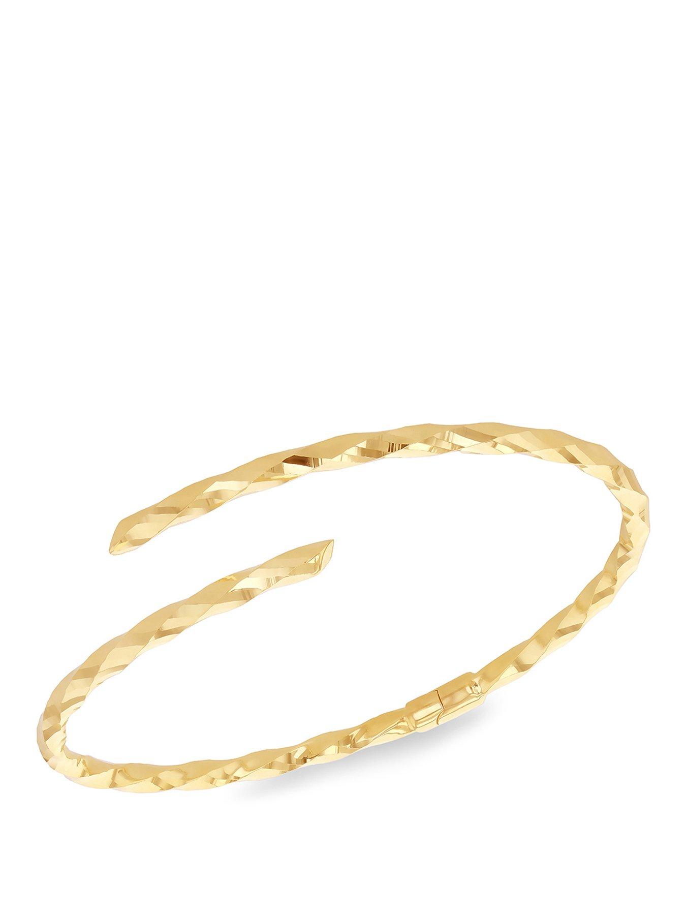 The Love Collection 9ct Yellow Gold Twisted Tube Crossover Hinged Bangle