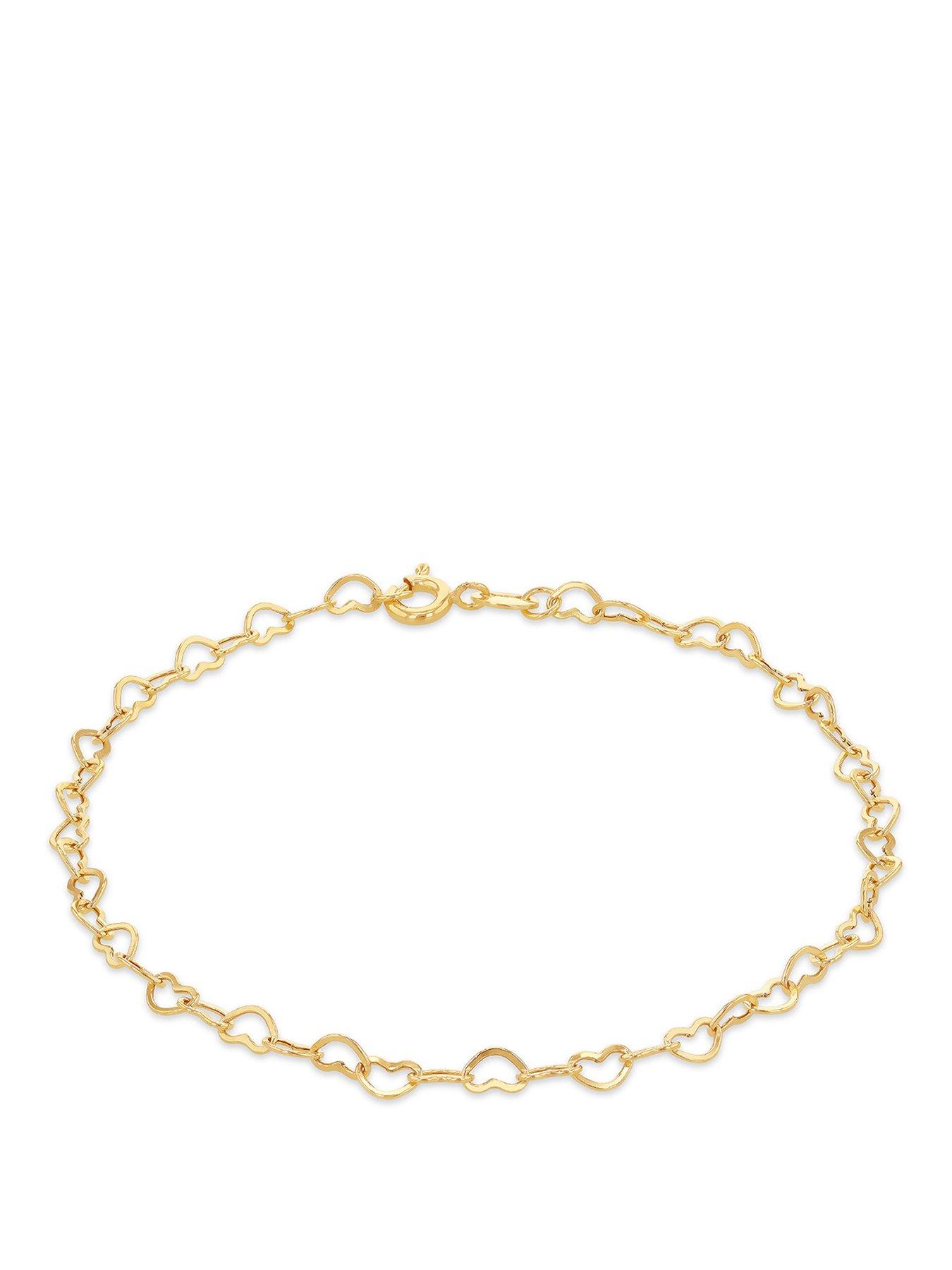 The Love Collection 9ct Yellow Gold Mini Open Heart Bracelet 18cm/7'