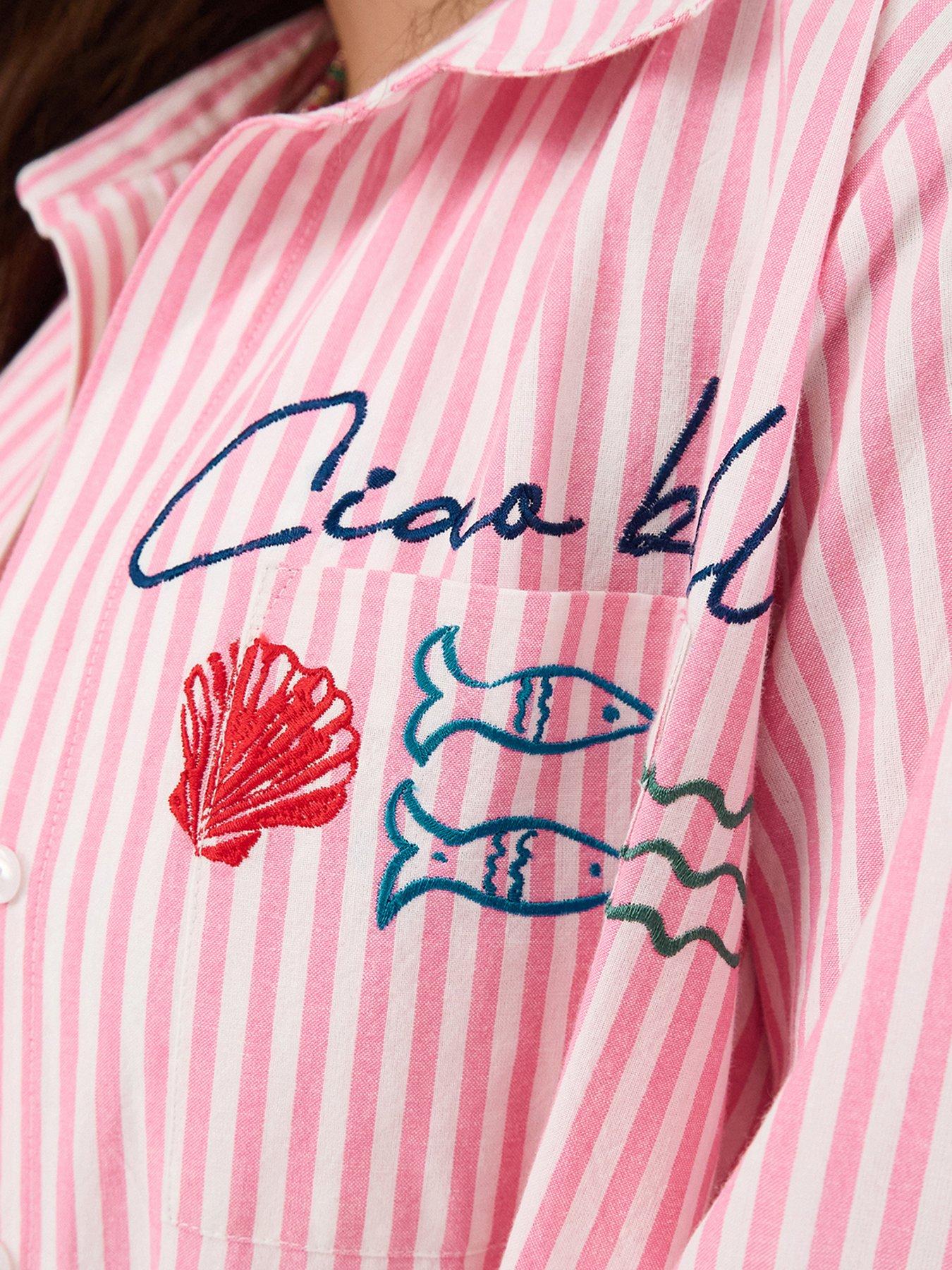 Image 4 of 5 of Accessorize Ciao Bella Embroidered Stripe Shirt