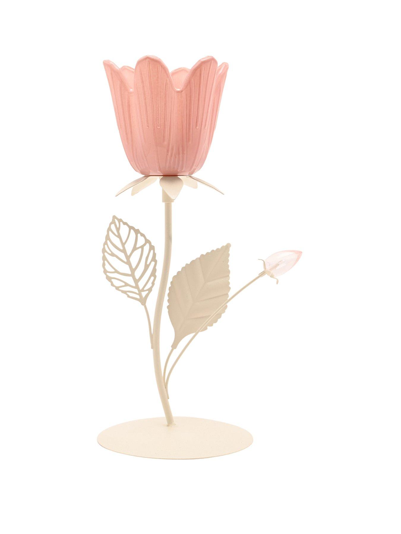 Hestia Pink  &  Cream Floral Single Candle Holder