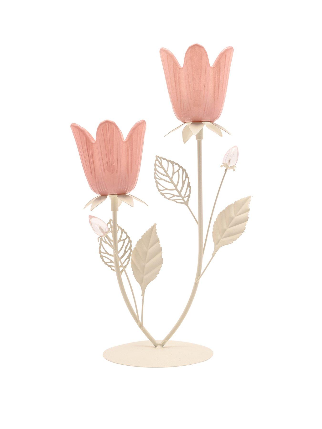 Hestia Pink  &  Cream Floral Double Candle Holder