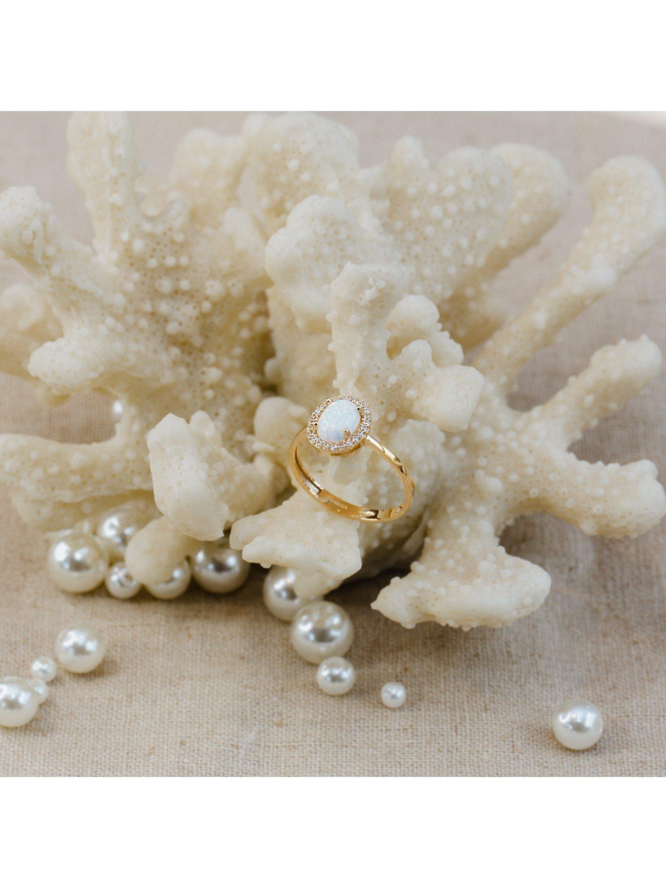 Image 4 of 5 of The Love Collection 9ct Yellow Gold  Cubic Zirconia Opal Halo Ring