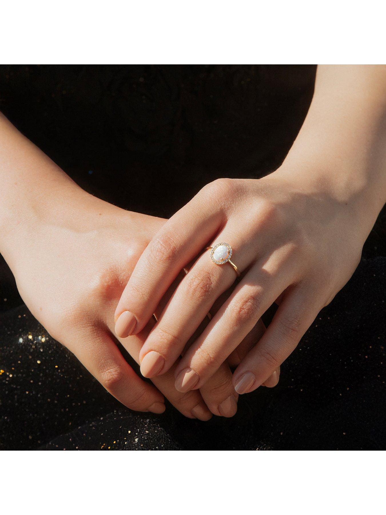 Image 5 of 5 of The Love Collection 9ct Yellow Gold  Cubic Zirconia Opal Halo Ring