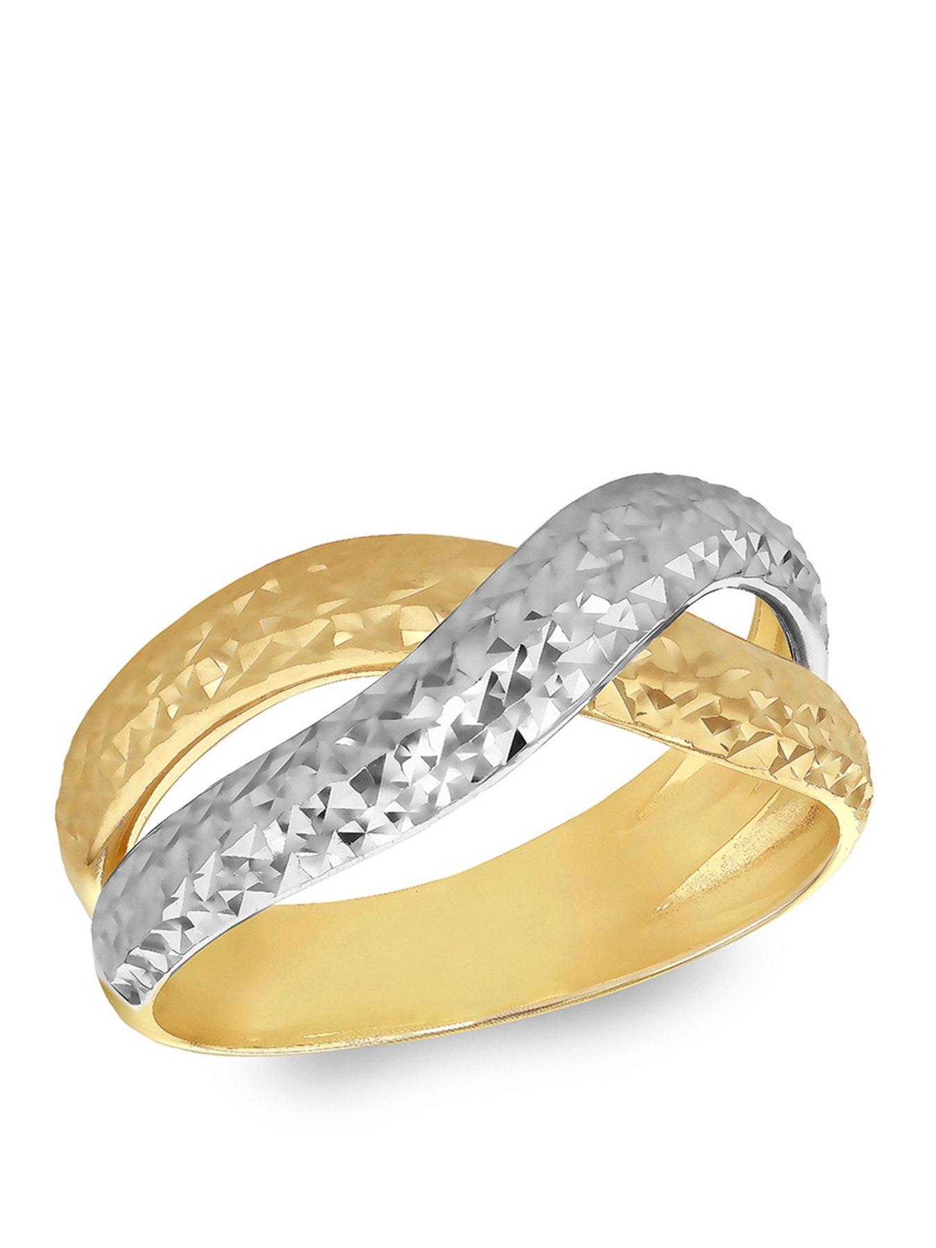The Love Collection 9ct 2-Colour Gold Diamond Cut Crossover Ring