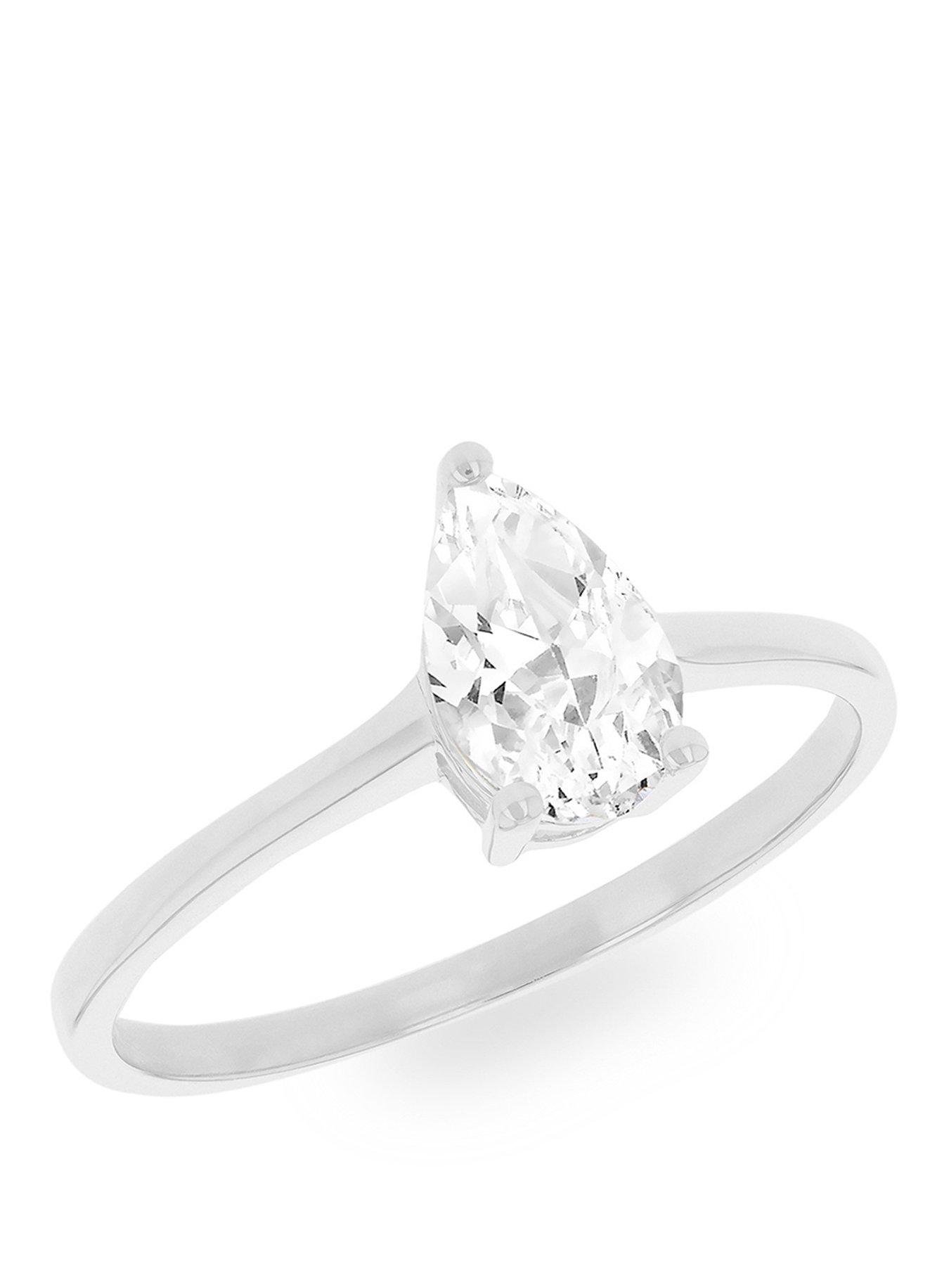 The Love Collection 9ct White Gold 8 x 5mm Pear CZ Ring