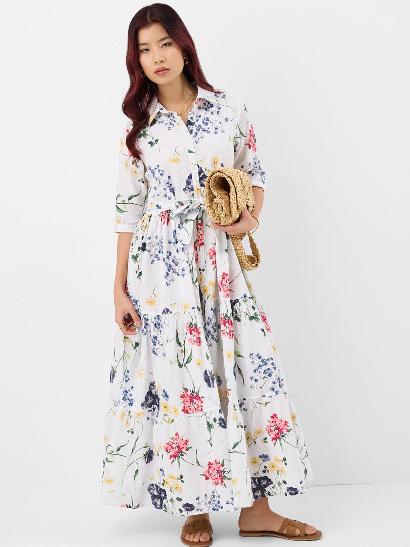 Image 1 of 4 of Accessorize Floral Print Belted Maxi Dress
