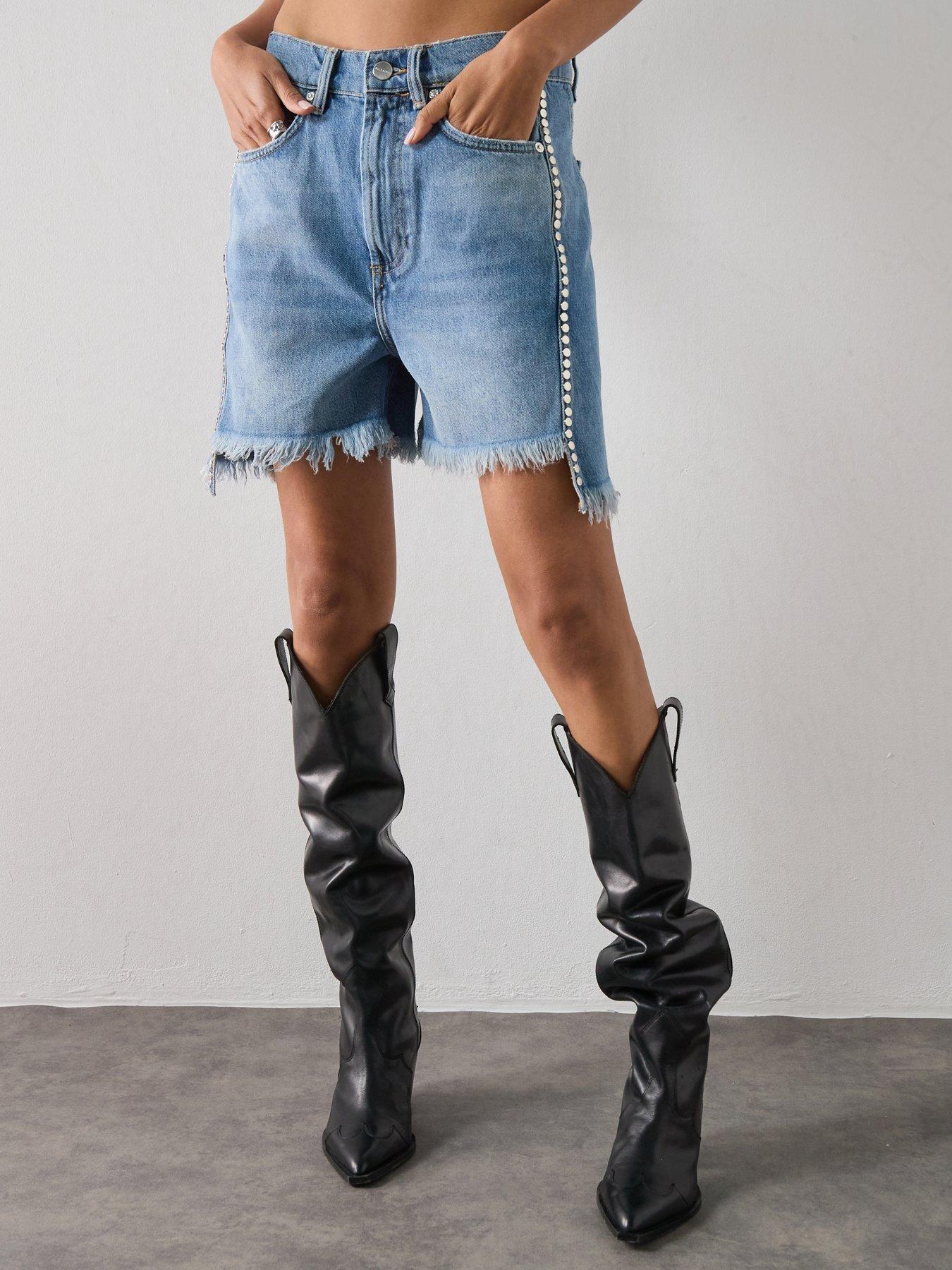 AllSaints Frankie Stud Short, Blue, Size 32, Women