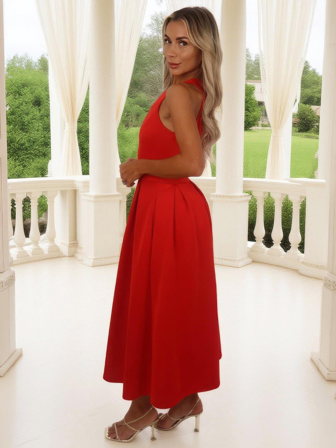 AX Paris Blood Orange Racer Neck Pleated Skirt Midi Dress | Very