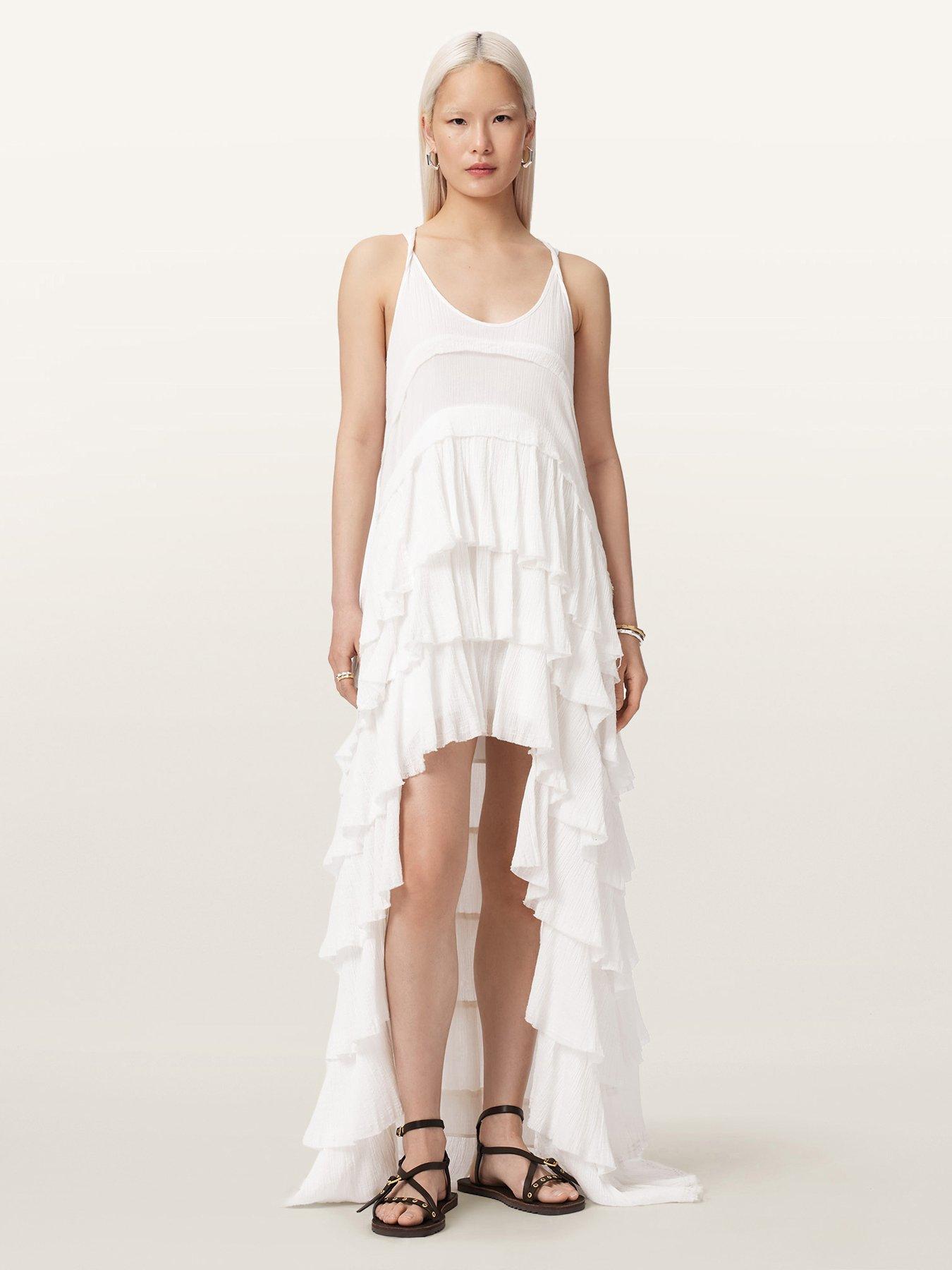 AllSaints Cavarly Crepe Asymmetric Maxi Dress, White, Size 8, Women