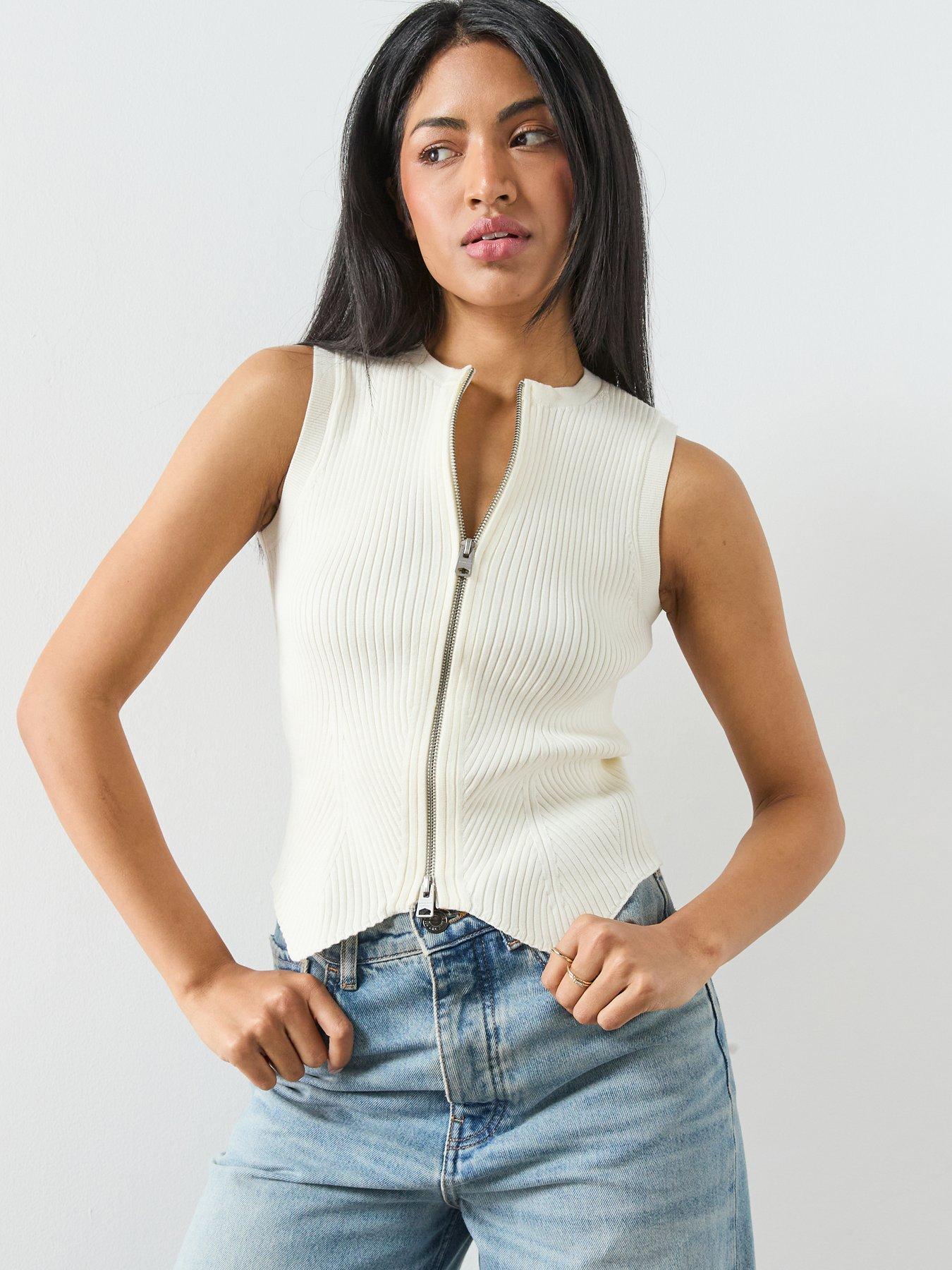 AllSaints Cruz Zip Waistcoat, White, Size Xs, Women