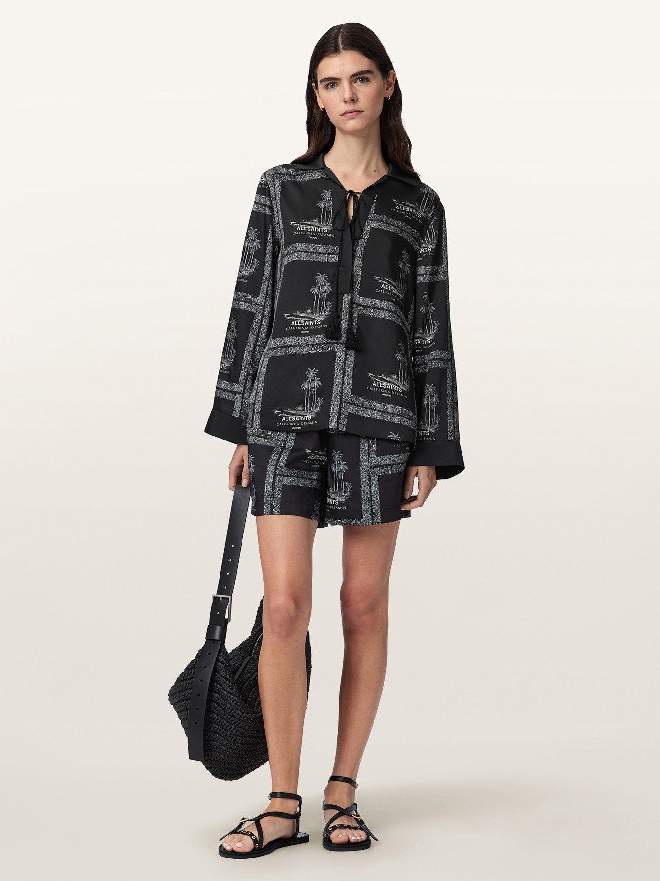 Image 3 of 7 of AllSaints Lettie Pleated Long Sleeve Shirt - Black