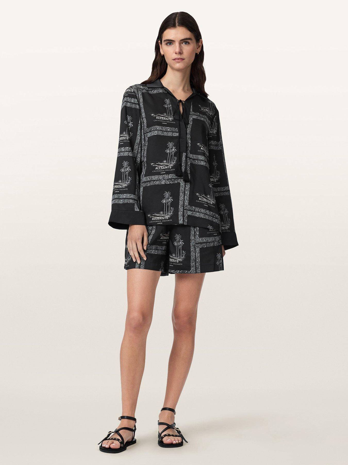 Image 4 of 7 of AllSaints Lettie Pleated Long Sleeve Shirt - Black