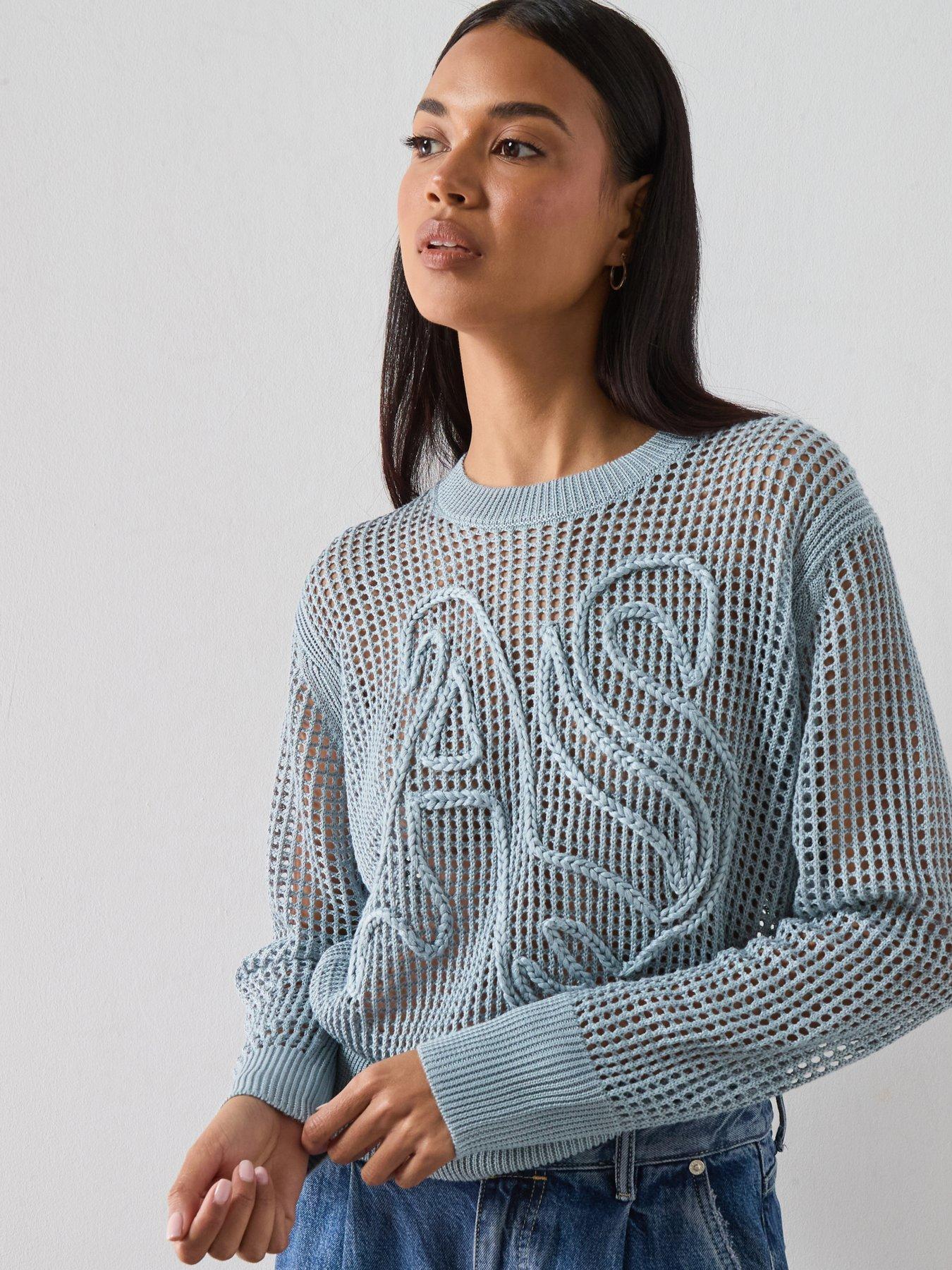 AllSaints Raelyn Relaxed Fit Open Stitch Jumper, Blue, Size Xs, Women