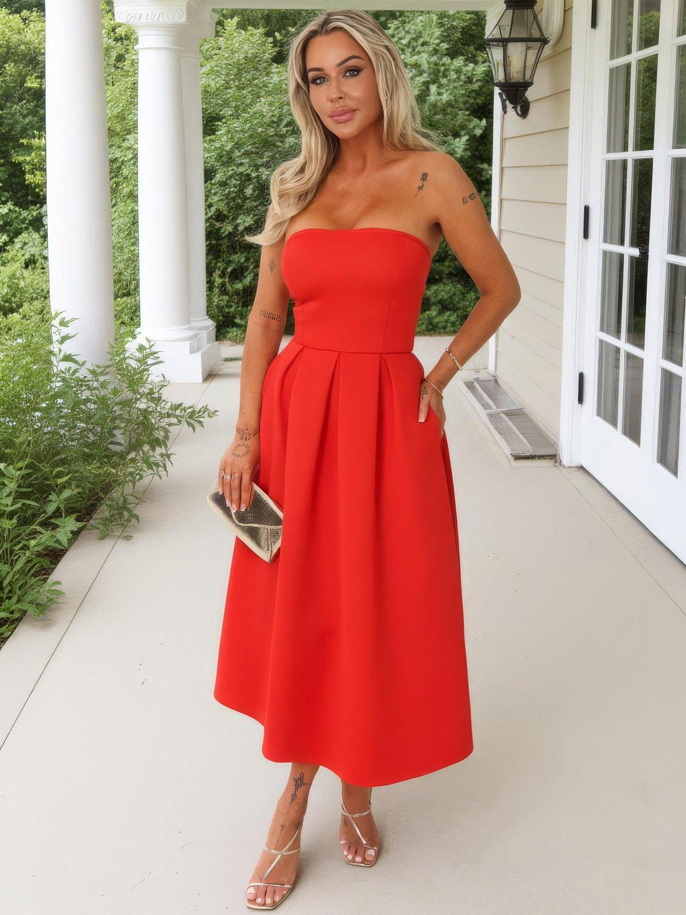 AX Paris Blood Bandeau A-Line Skirt Midi Dress - Orange