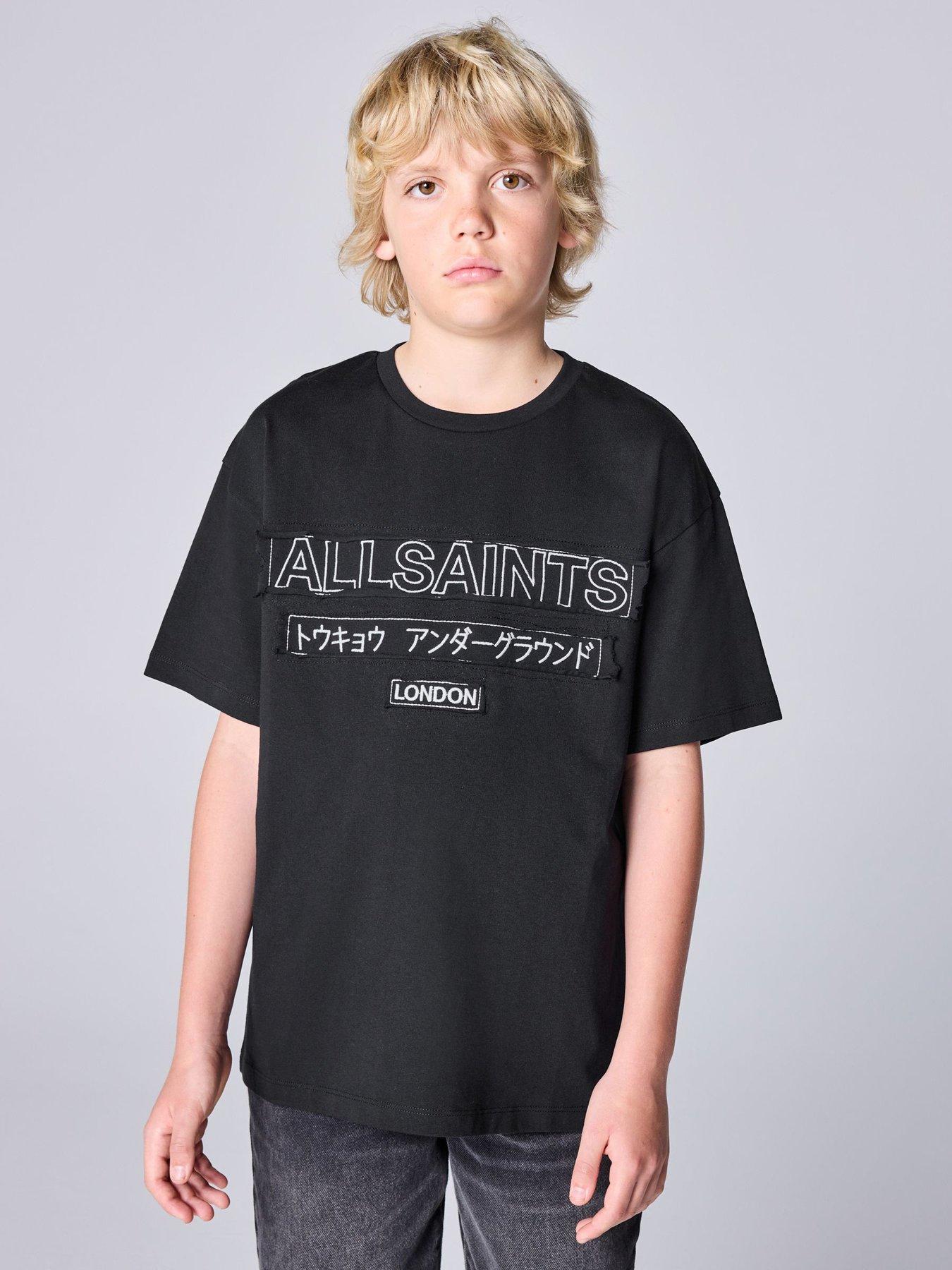 smALLSAINTS Boys Logo Print T-Shirt, Black, Size 11-12 Years