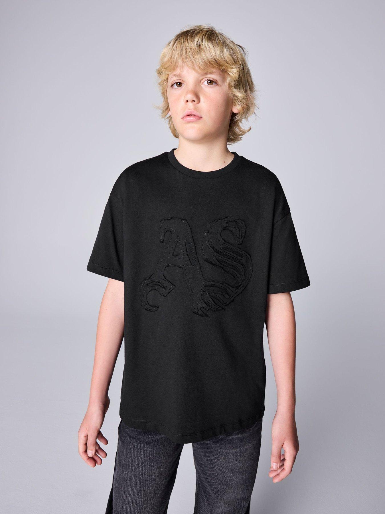 smALLSAINTS Boys Logo Stitch T-Shirt, Black, Size 5-6 Years
