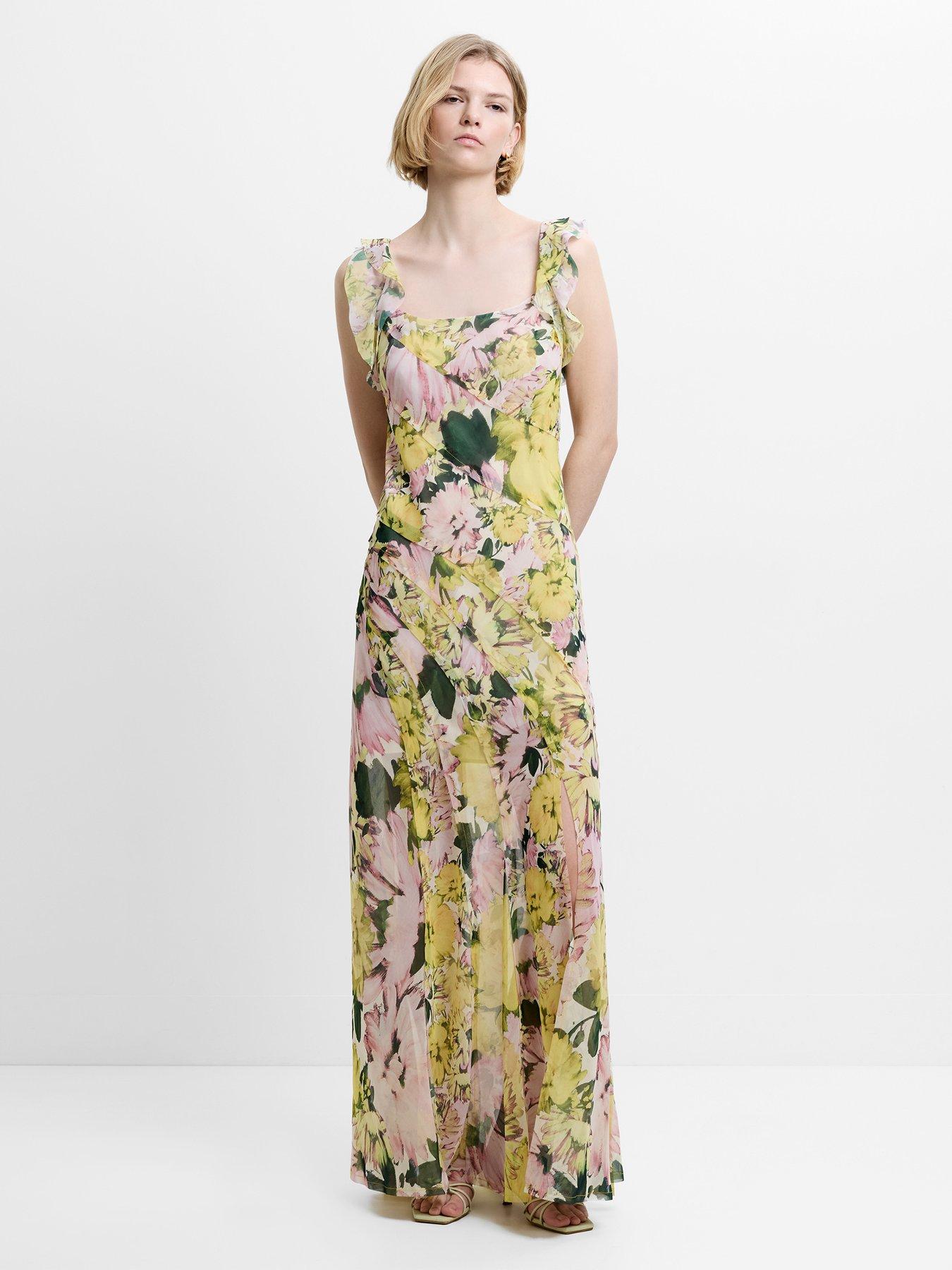 french connection floral chiffon dress French Connection Dresses | Nwt French Connection White/Blue Floral Cotton Maxi Dress Size Medium | Color: Blue/White | Size: M