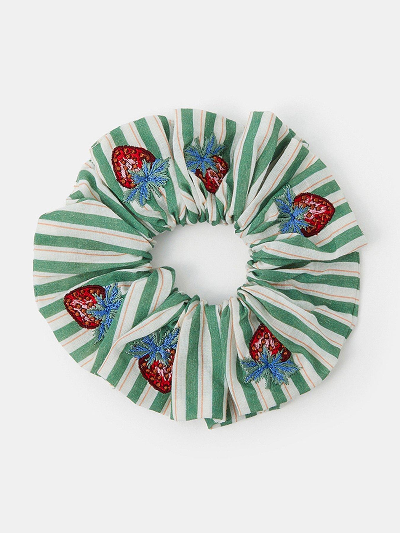 Accessorize Strawberry Embroidered Stripe Scrunchie