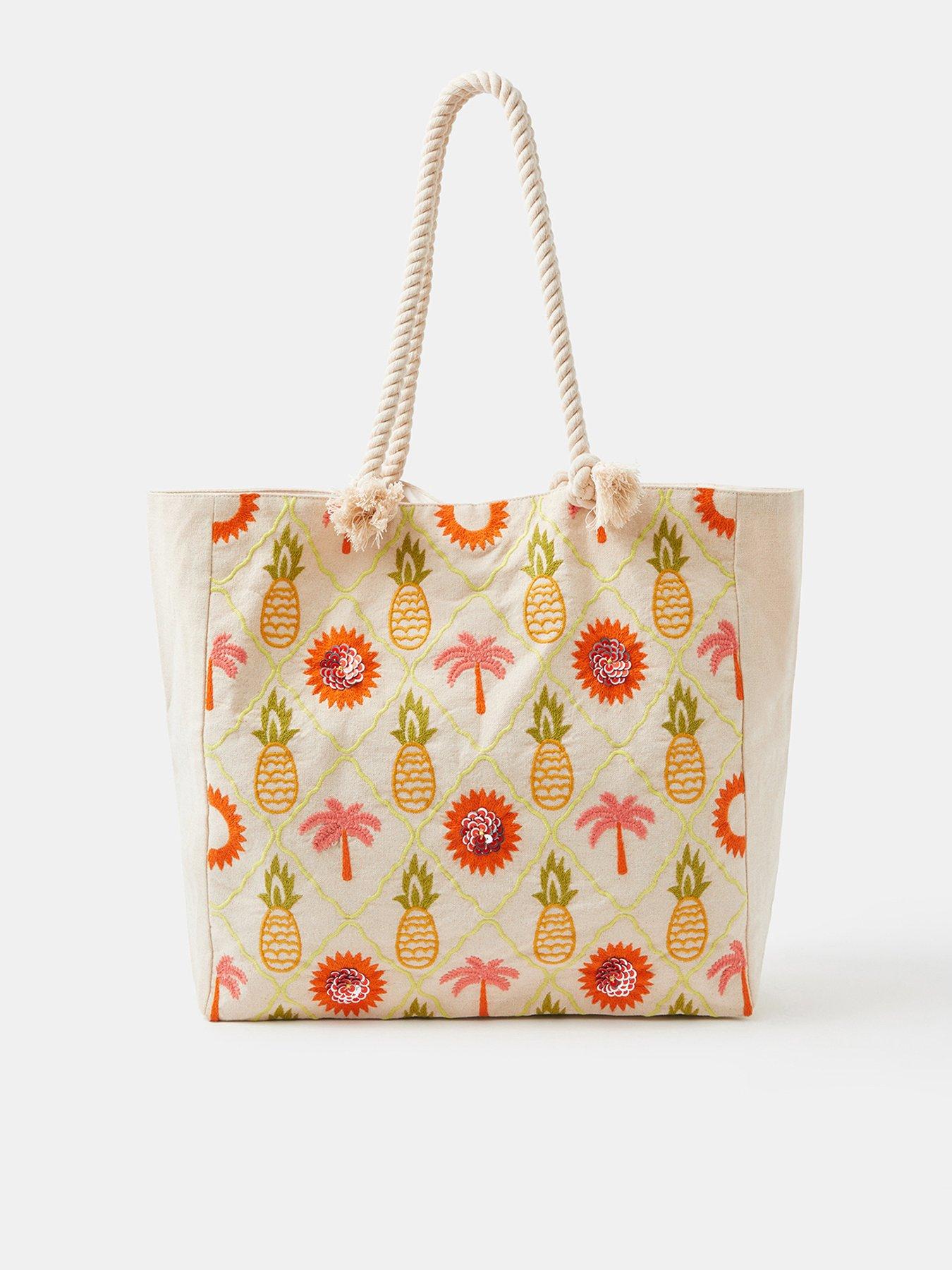 Image 1 of 5 of Accessorize Pineapple Embroidered Beach Bag