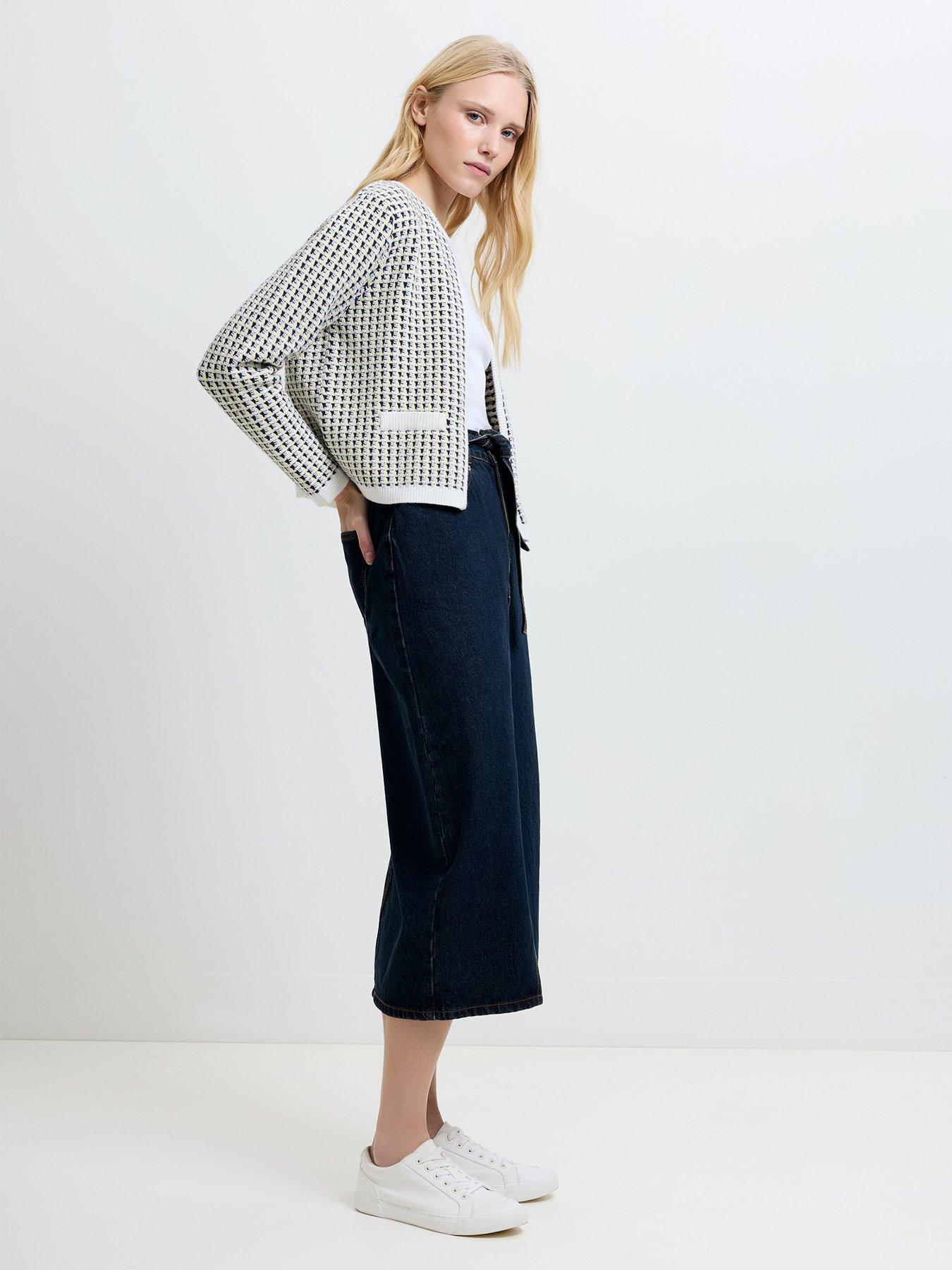 Image 2 of 4 of French Connection Micro-check Long Sleeve Collarless Knit Cardigan