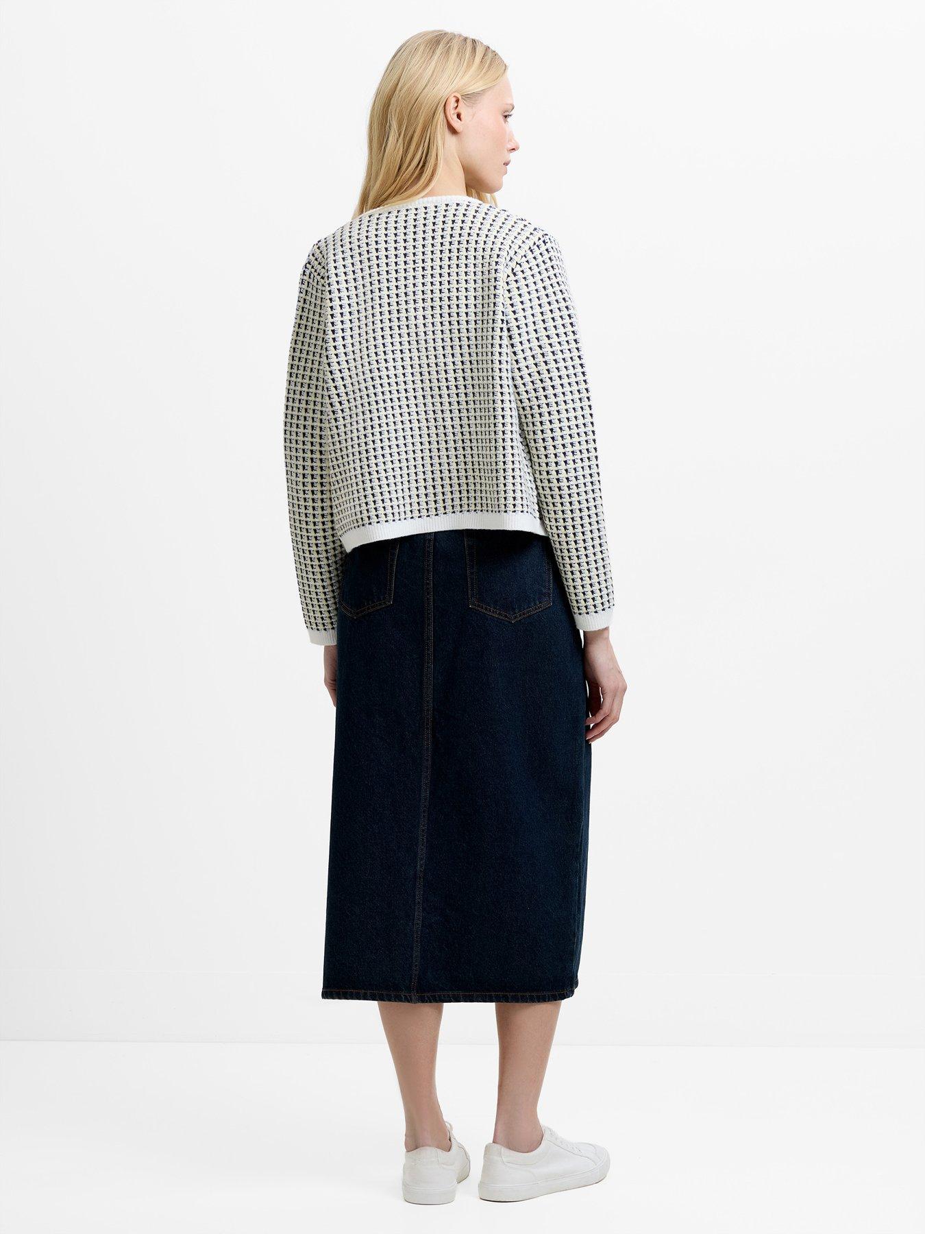 Image 3 of 4 of French Connection Micro-check Long Sleeve Collarless Knit Cardigan