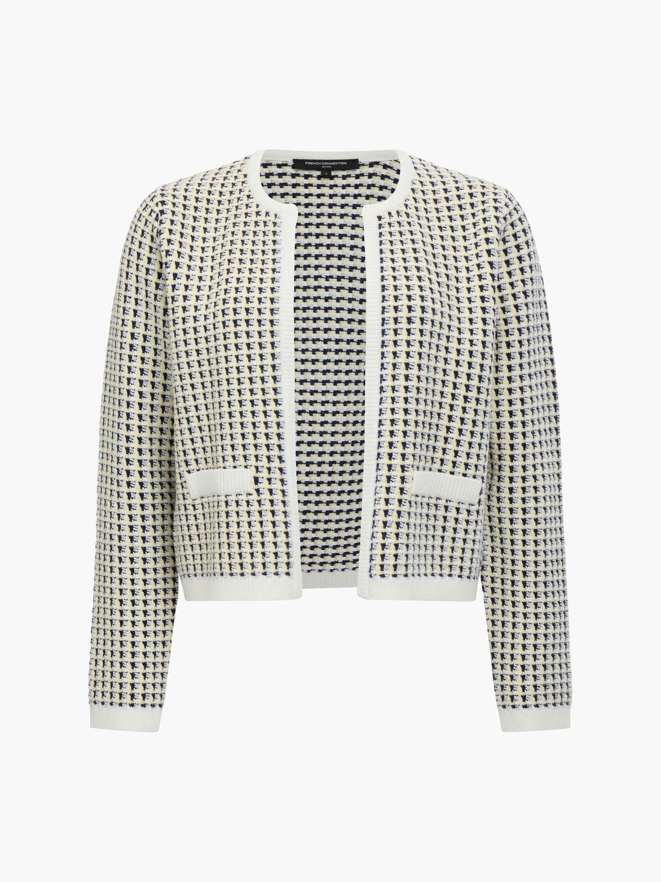 Image 4 of 4 of French Connection Micro-check Long Sleeve Collarless Knit Cardigan