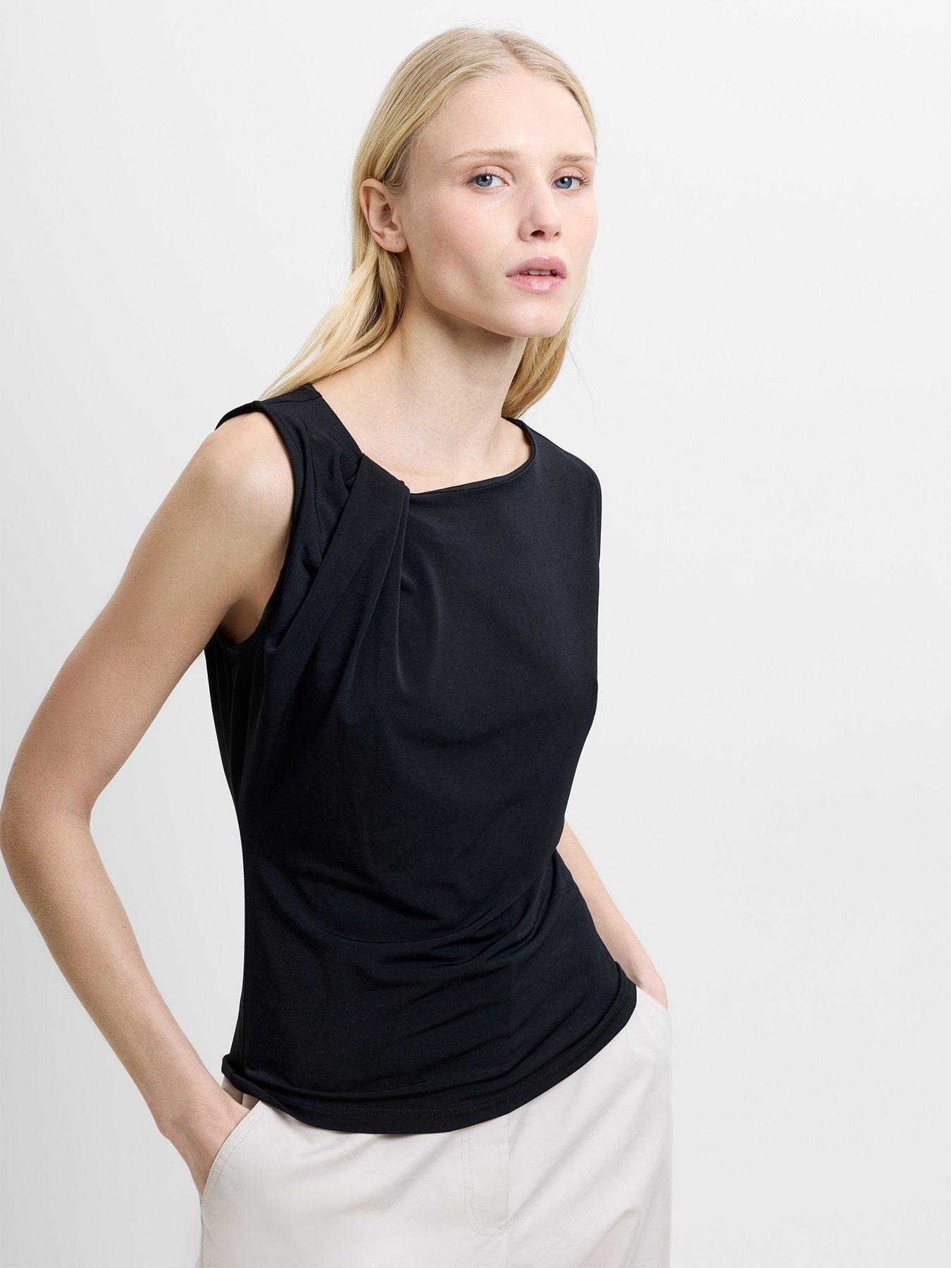 Image 1 of 5 of French Connection Asymmetric Sleeveless Knot Design Jersey Top